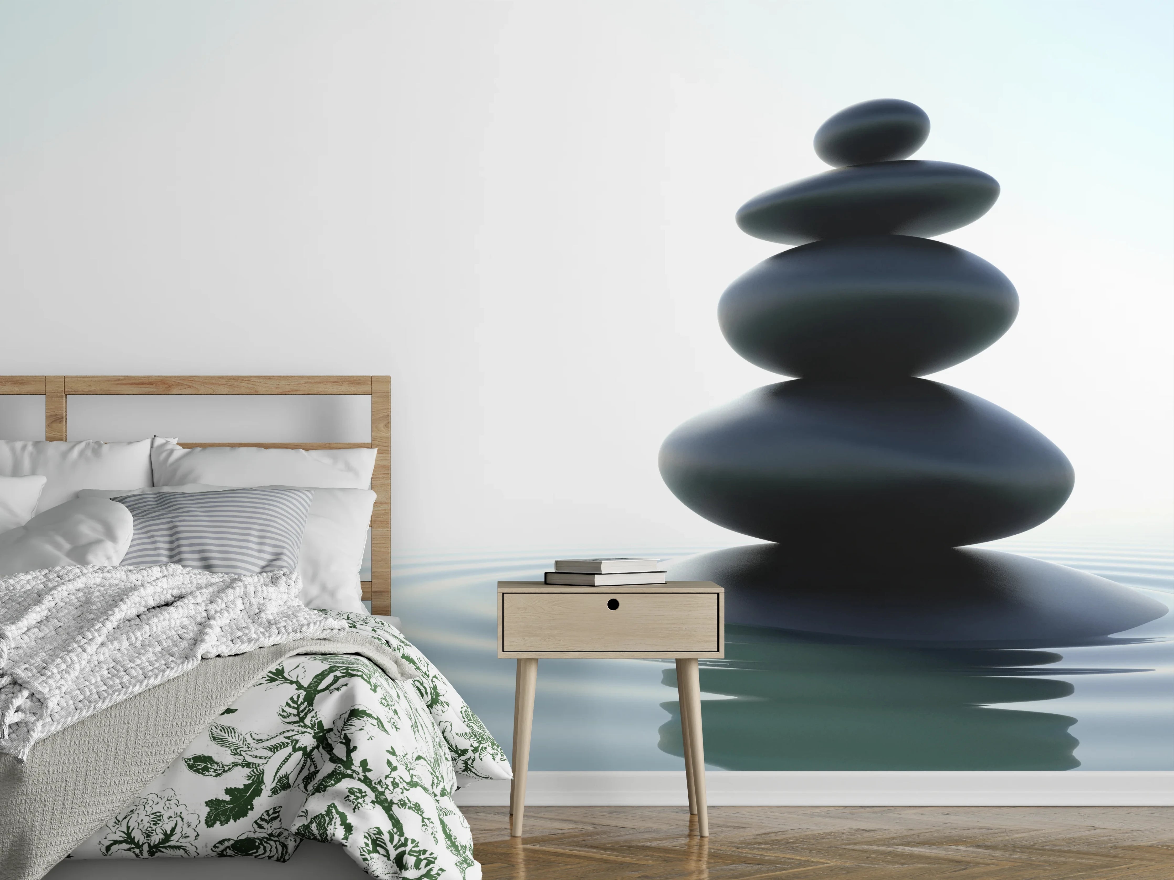 Wandverkleidung Schlafzimmer - Zen-Steine Weiß-Grau