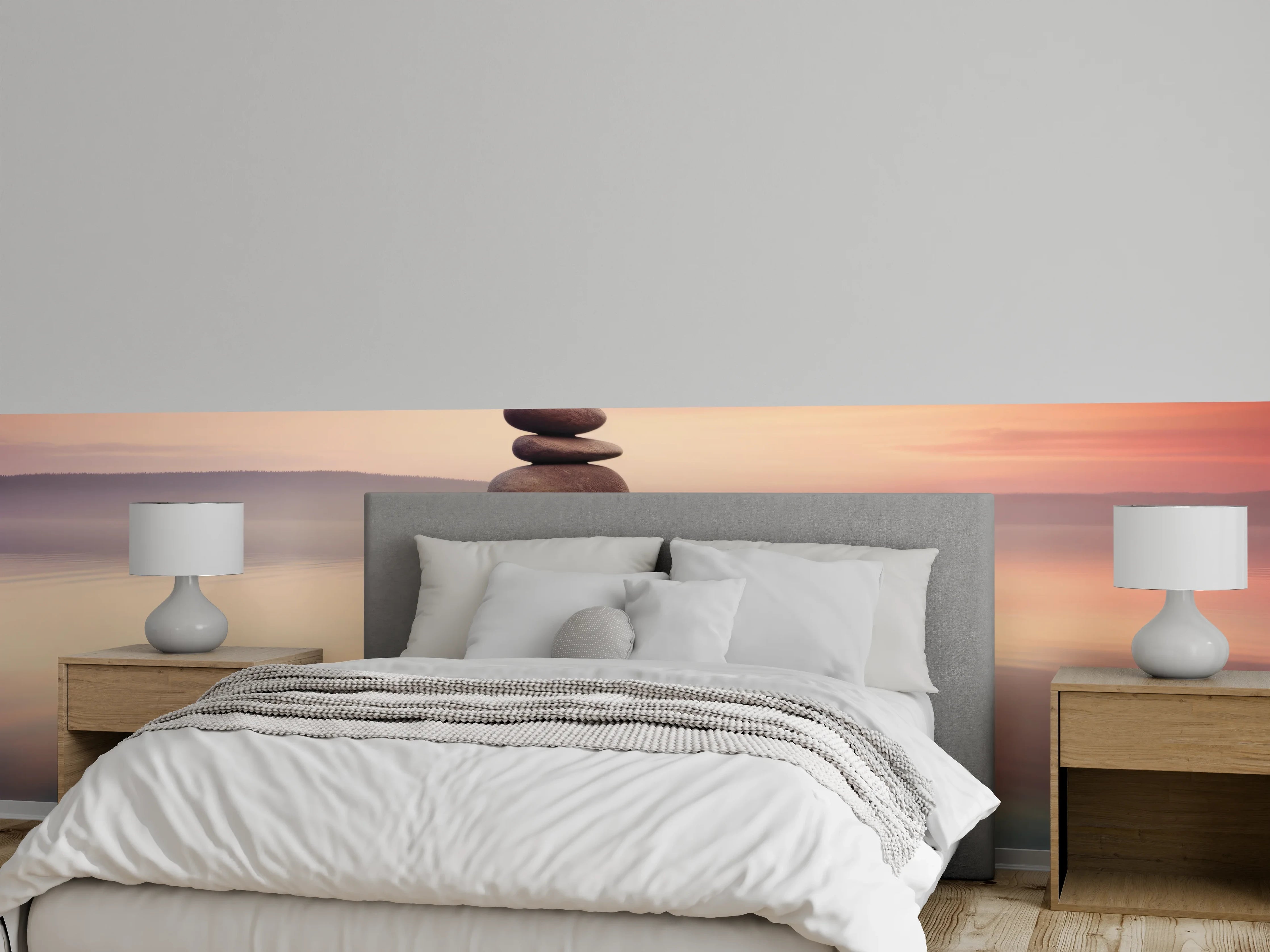 Wandverkleidung Schlafzimmer - Zen-Steine am rosa Sonnenuntergang