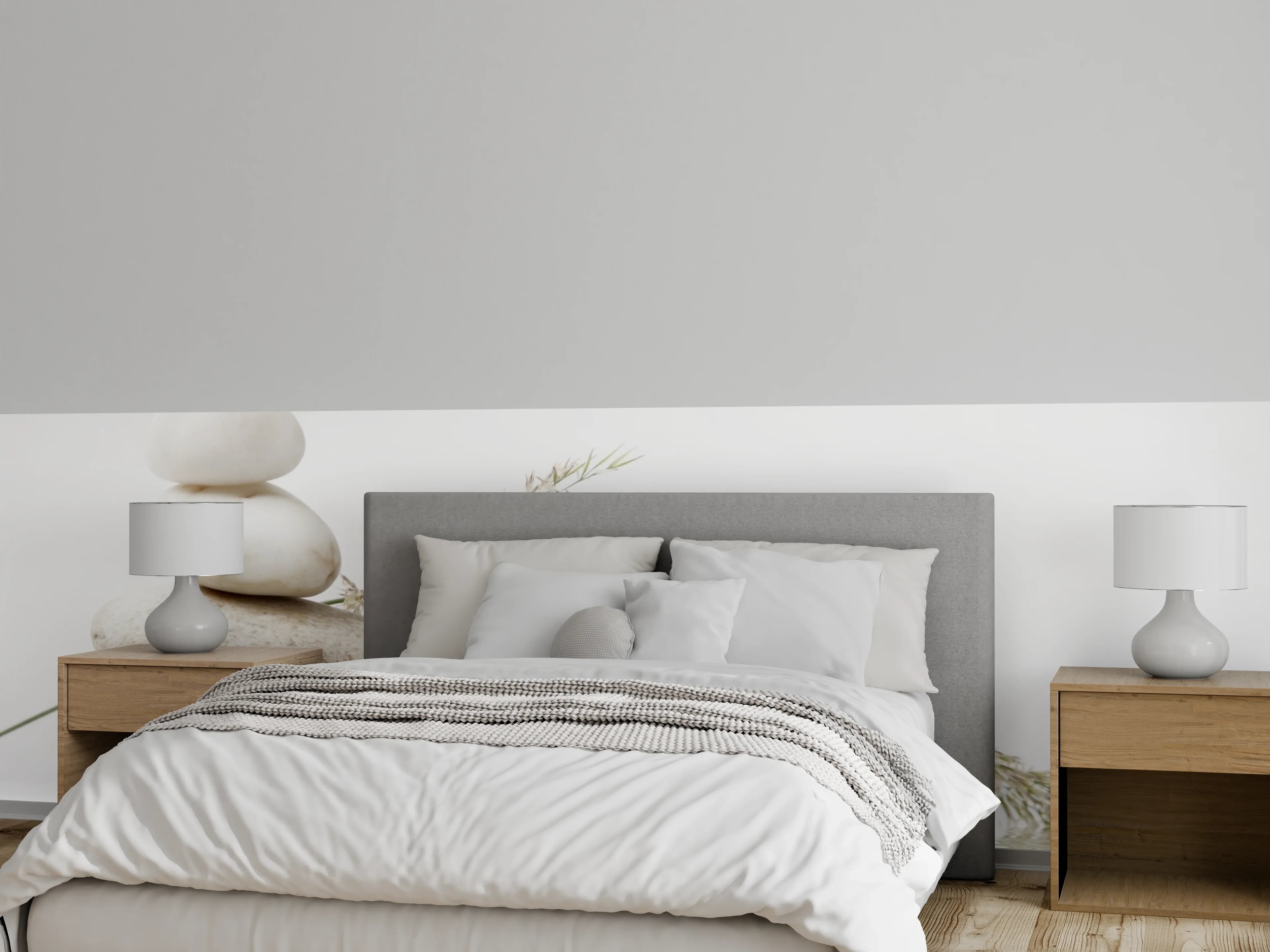 Wandverkleidung Schlafzimmer - Zen Steine und Naturgras auf Wasserreflexion