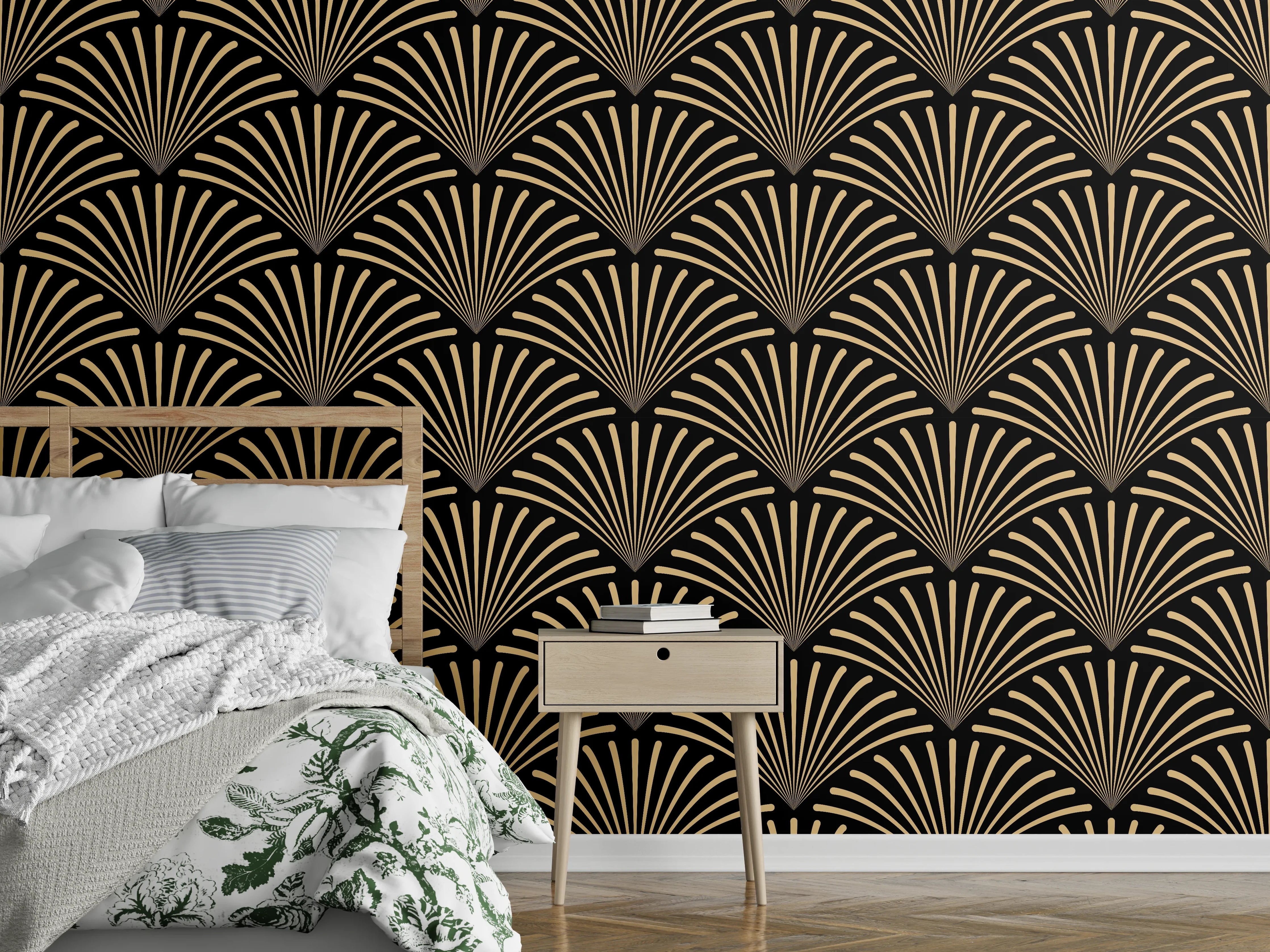 Wandverkleidung Schlafzimmer - Zen-Wellen in Schwarz, Beige & Grau