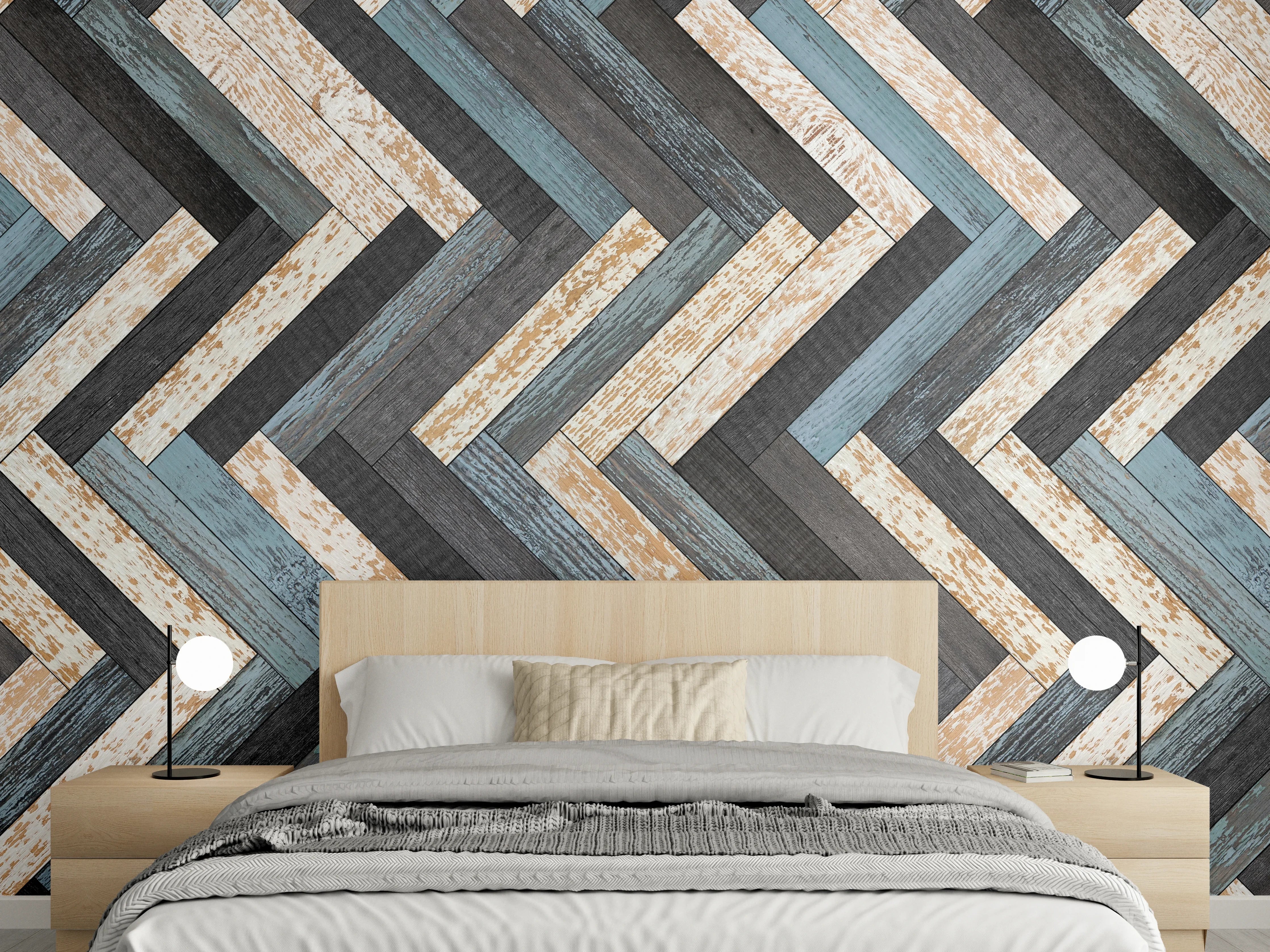 Wandverkleidung Schlafzimmer - Zickzackförmige Holztextur