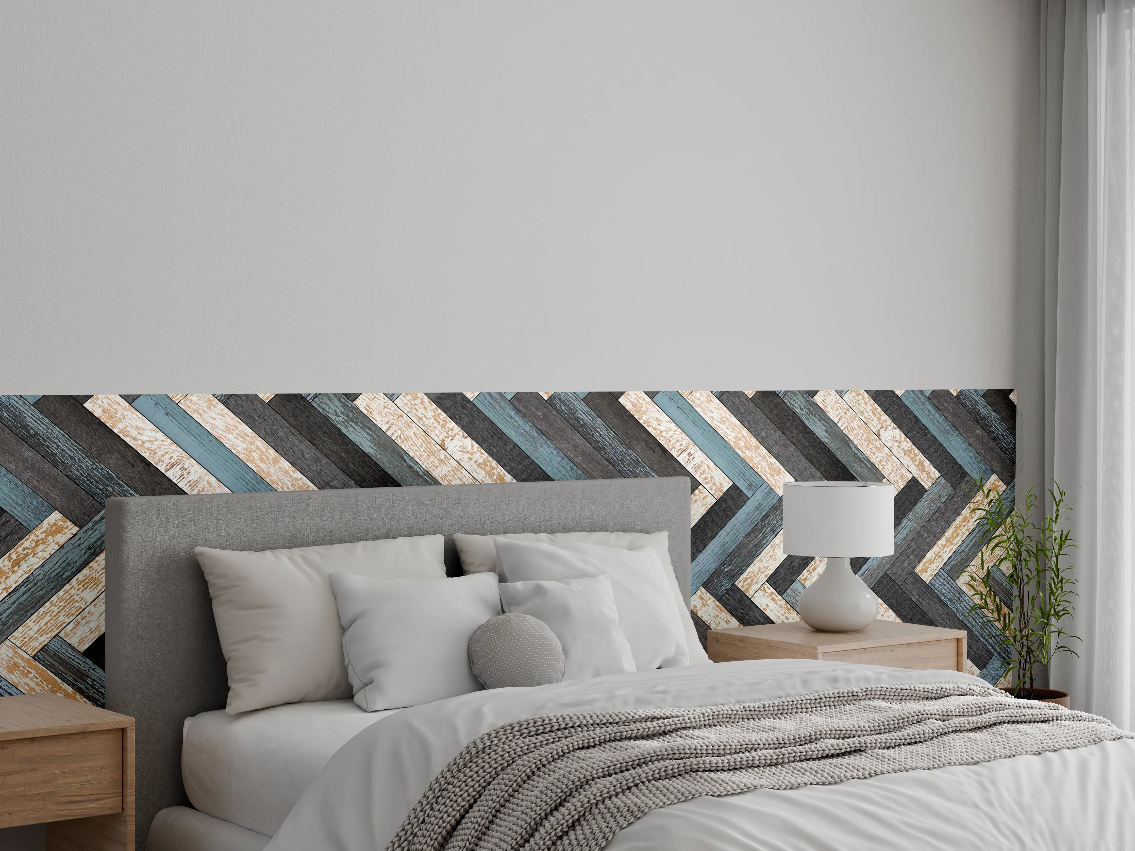 Wandverkleidung Schlafzimmer - Zickzackförmige Holztextur