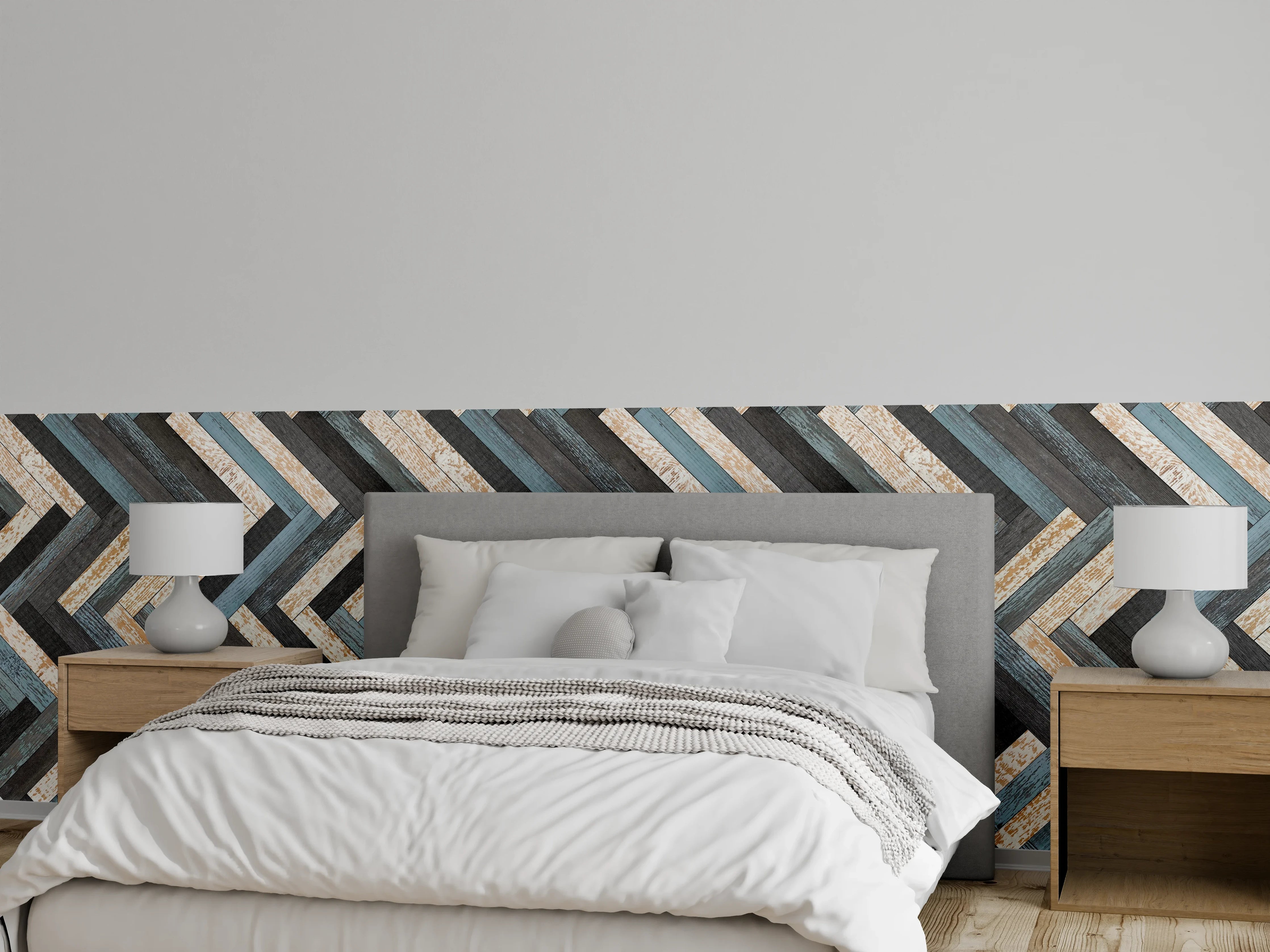 Wandverkleidung Schlafzimmer - Zickzackförmige Holztextur