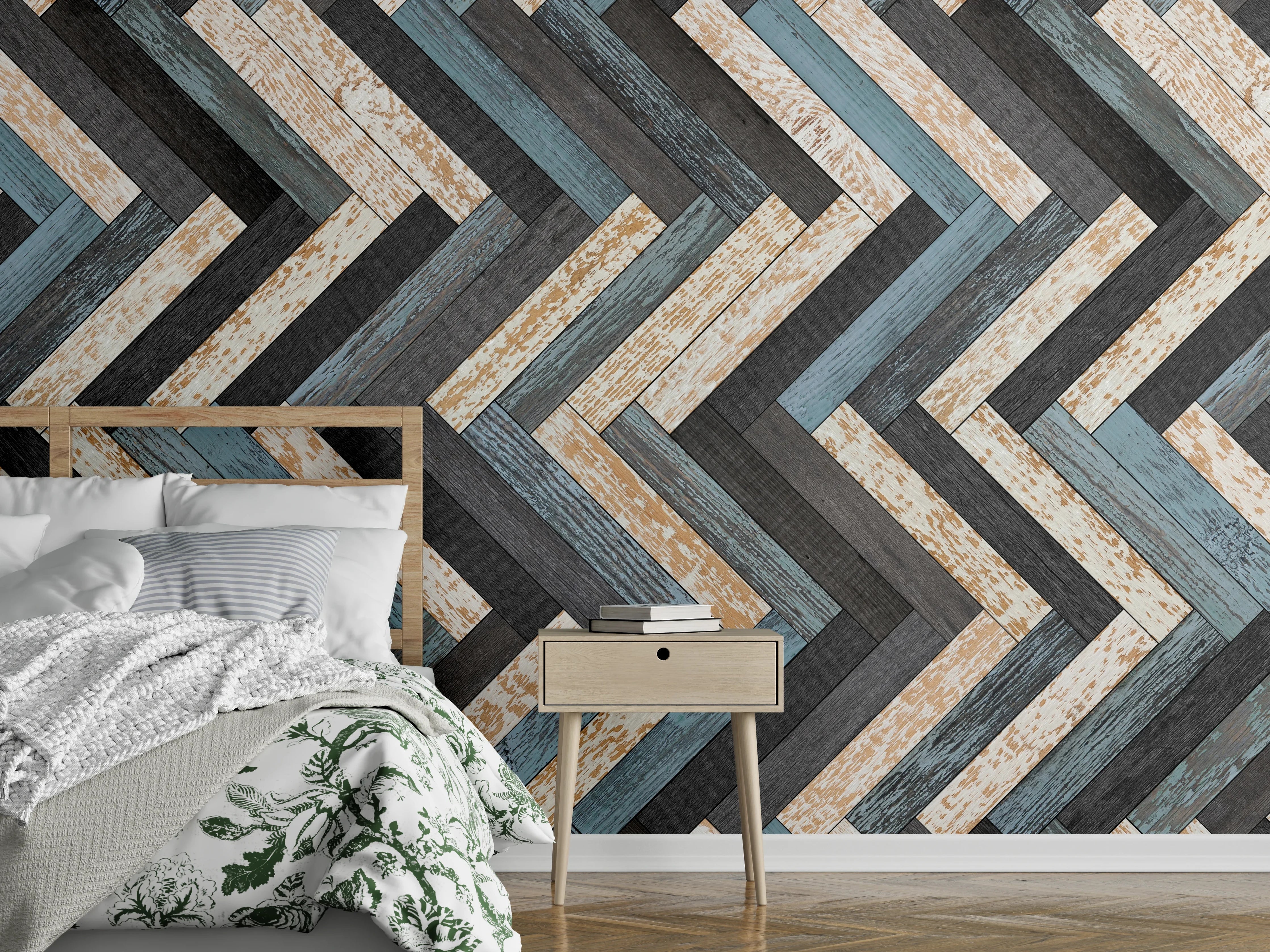 Wandverkleidung Schlafzimmer - Zickzackförmige Holztextur