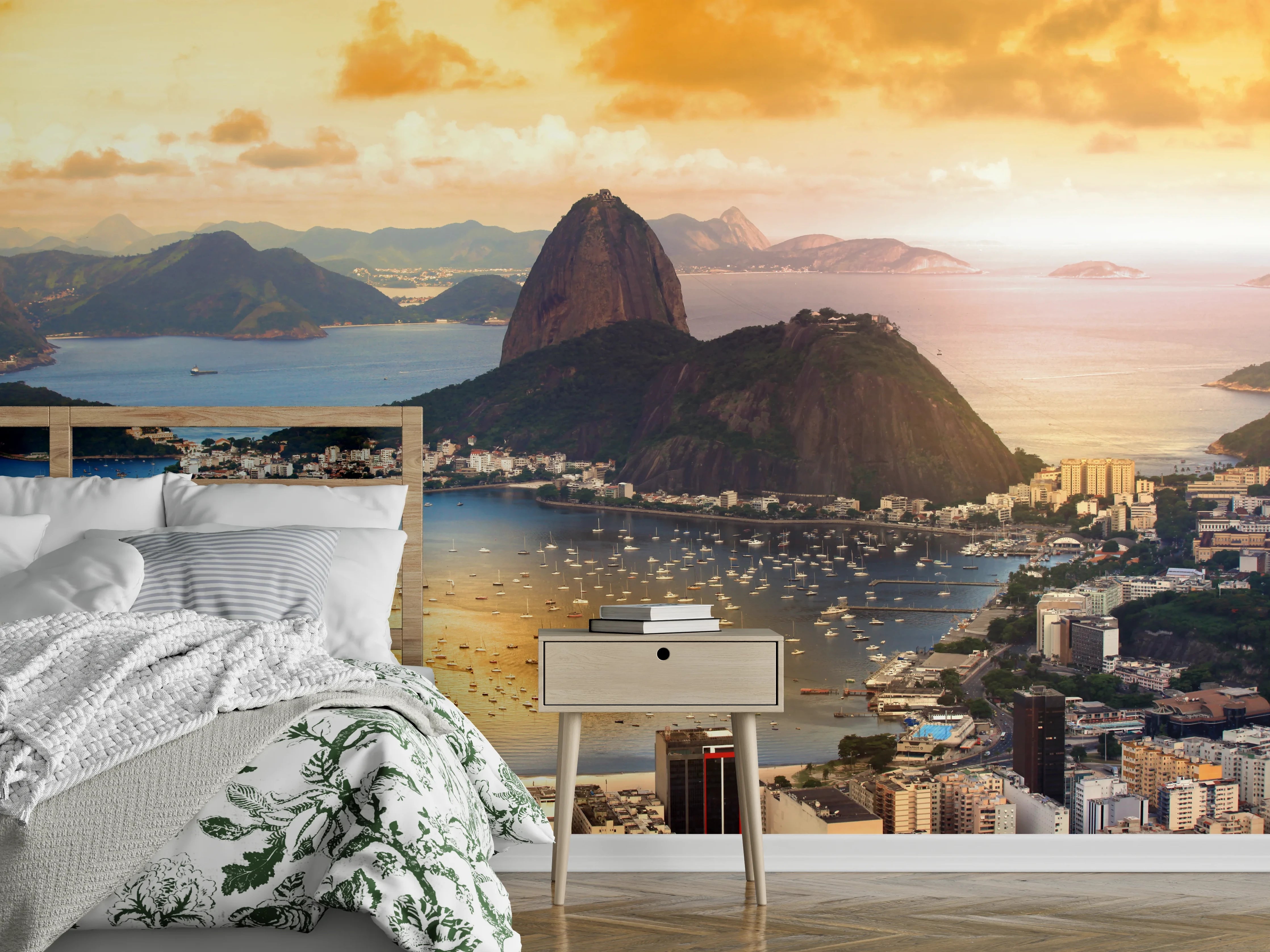 Wandverkleidung Schlafzimmer - Zuckerhut-Panorama Rio de Janeiro Sonnenuntergang
