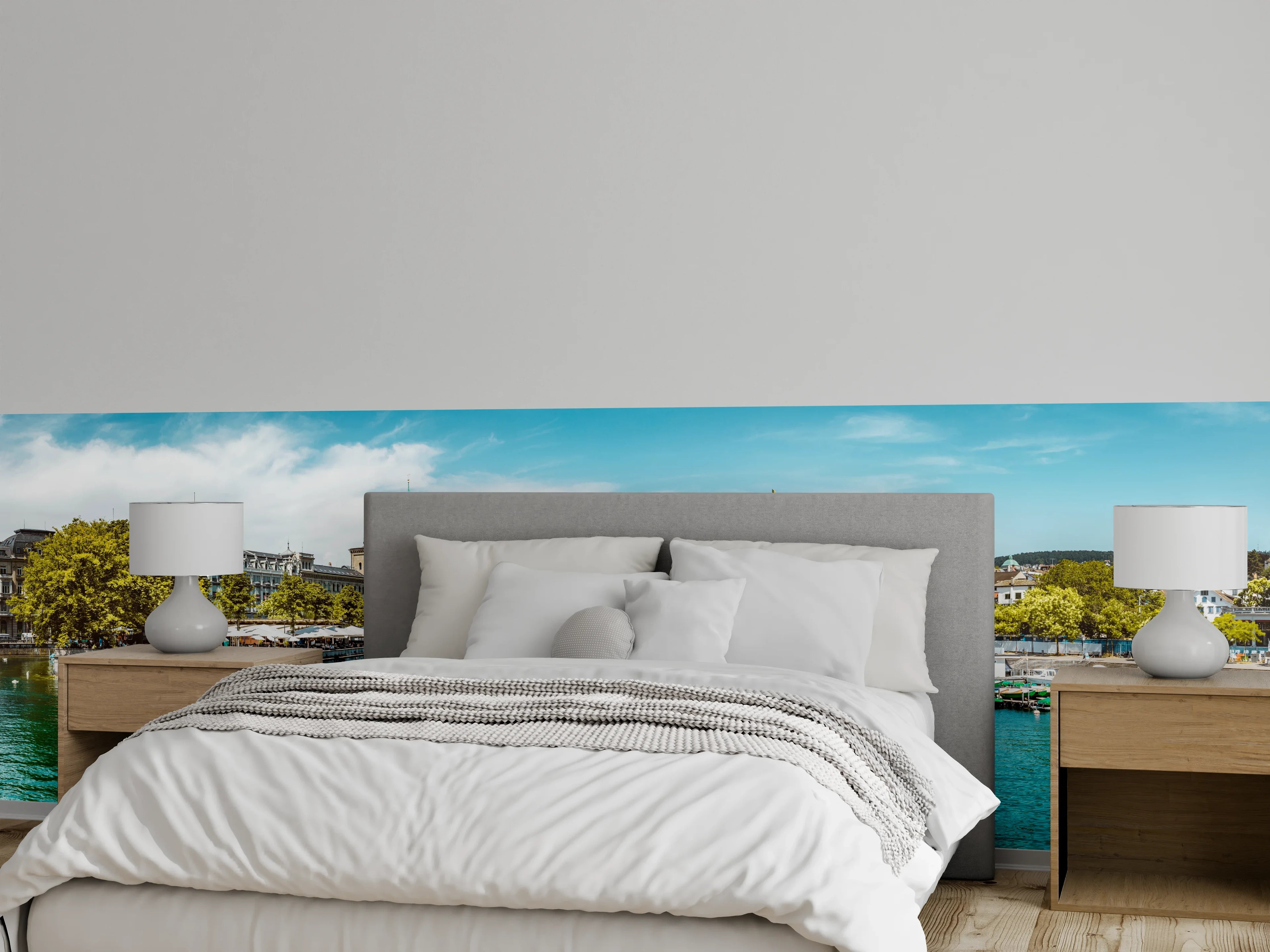 Wandverkleidung Schlafzimmer - Zürich Skyline Panorama mit Fluss Limmat