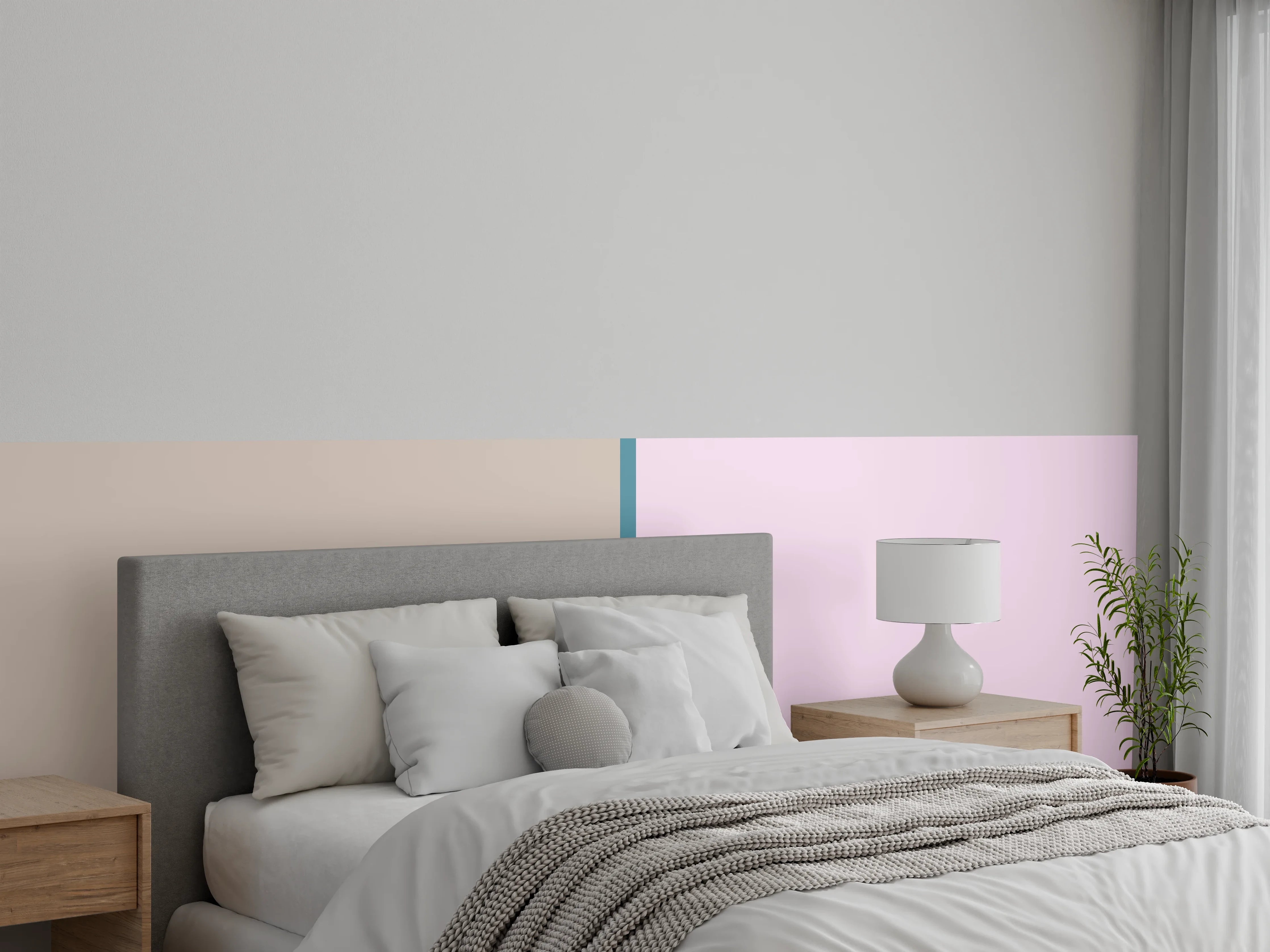 Wandverkleidung Schlafzimmer - Zweifarbige Minimalismus-Wand: Beige & Rosa