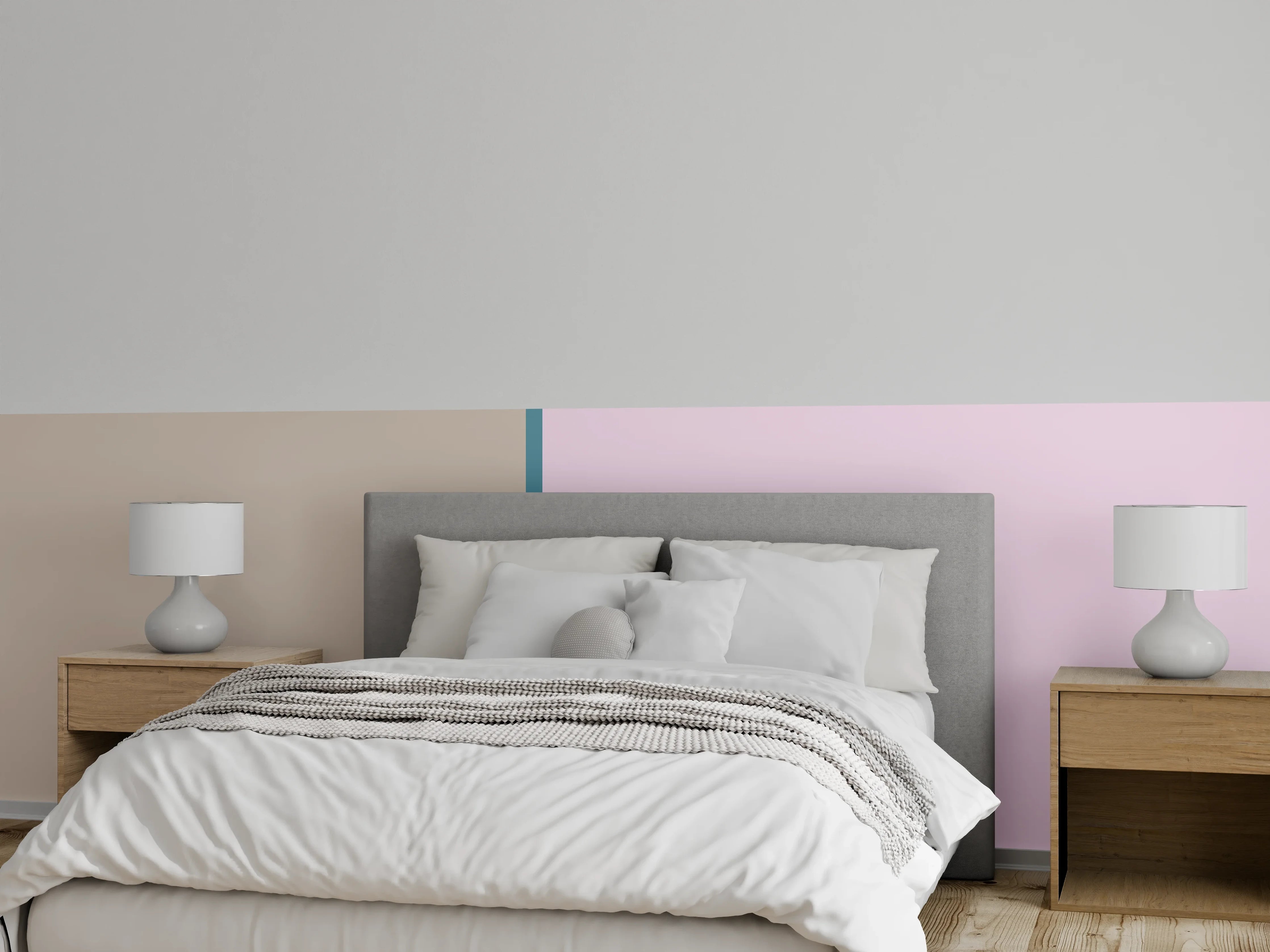 Wandverkleidung Schlafzimmer - Zweifarbige Minimalismus-Wand: Beige & Rosa