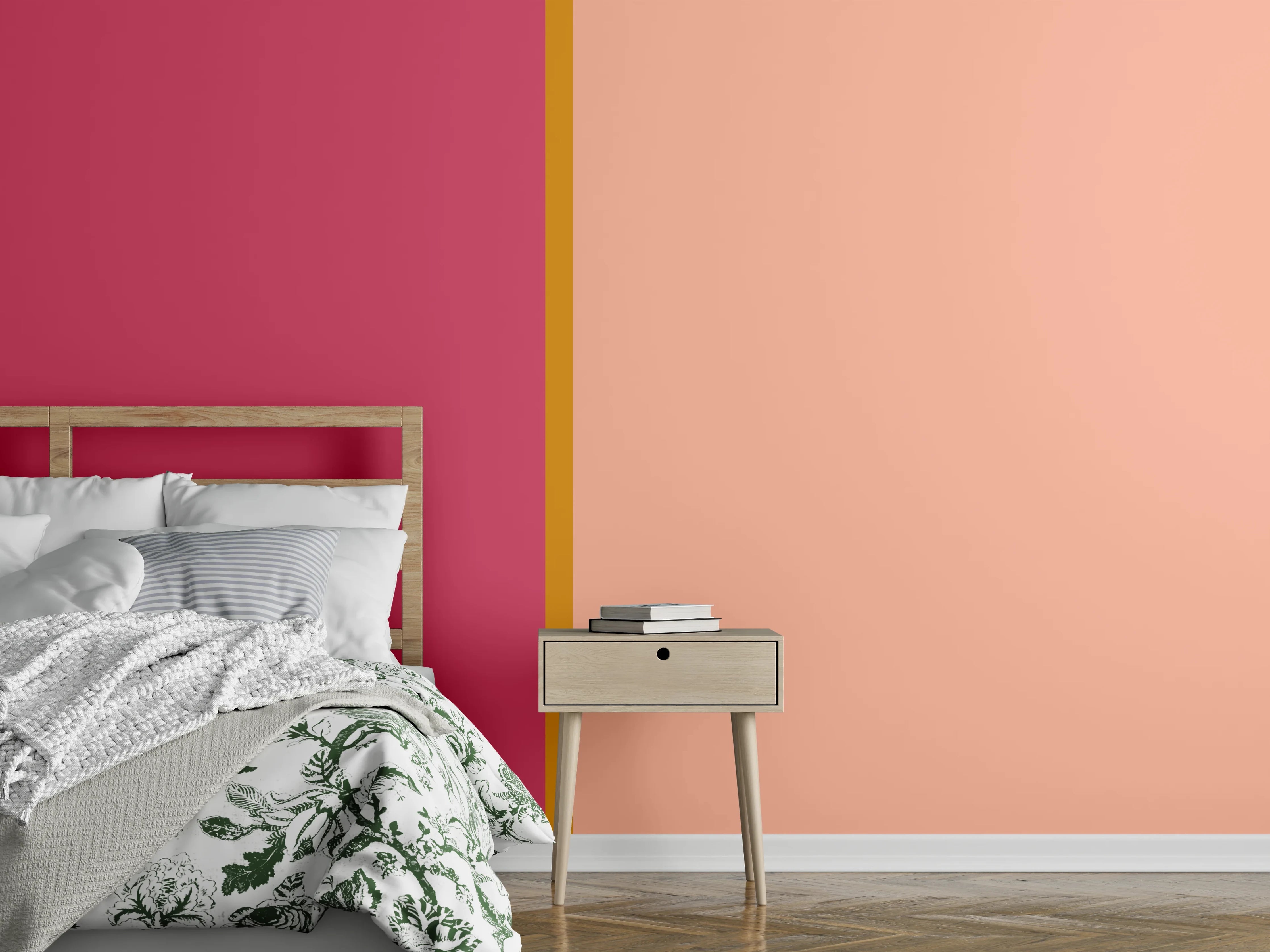 Wandverkleidung Schlafzimmer - Zweifarbige Wand in Rosa & Pink
