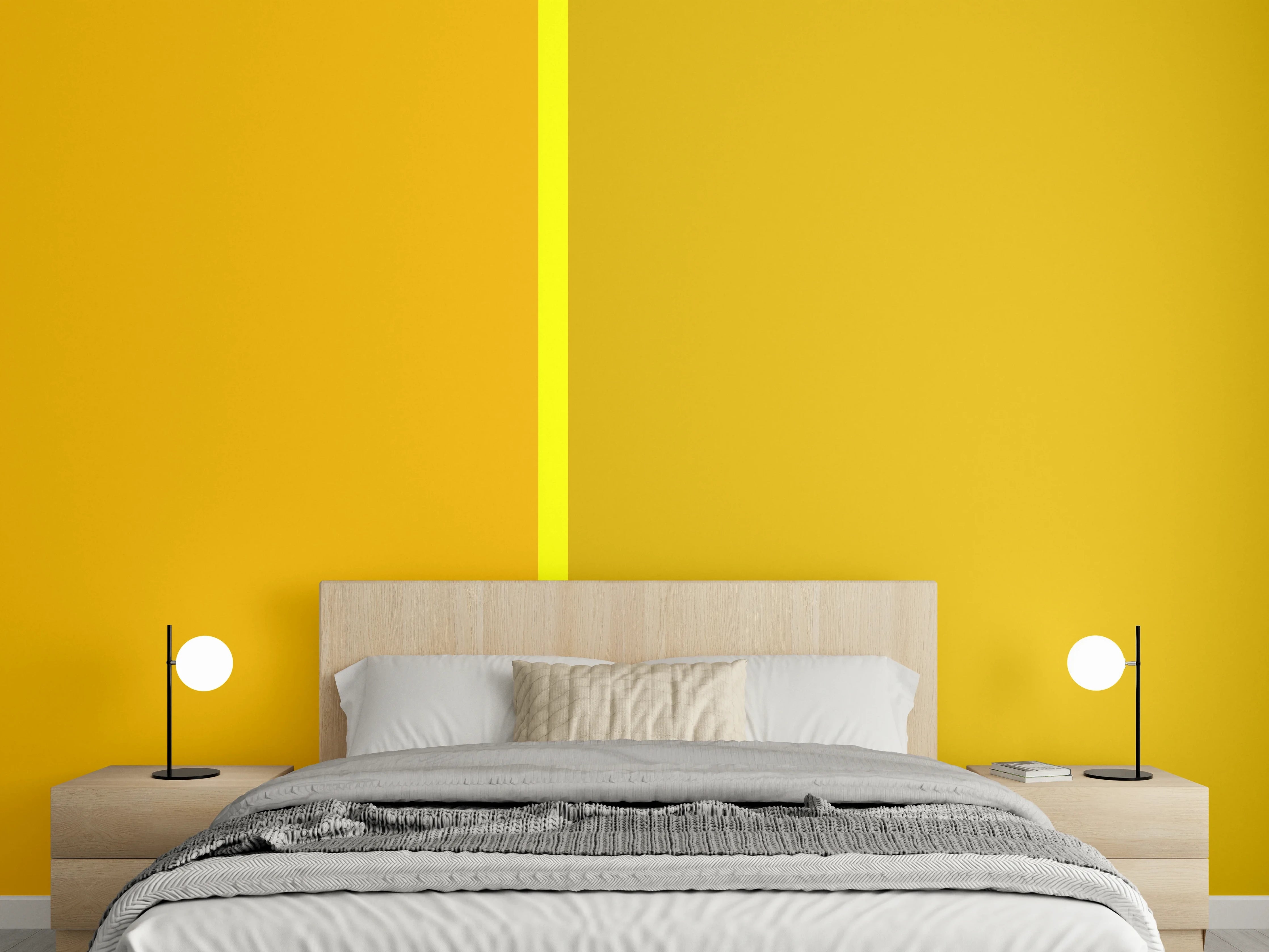 Wandverkleidung Schlafzimmer - Zweifarbige Wandgestaltung Gelb & Ocker