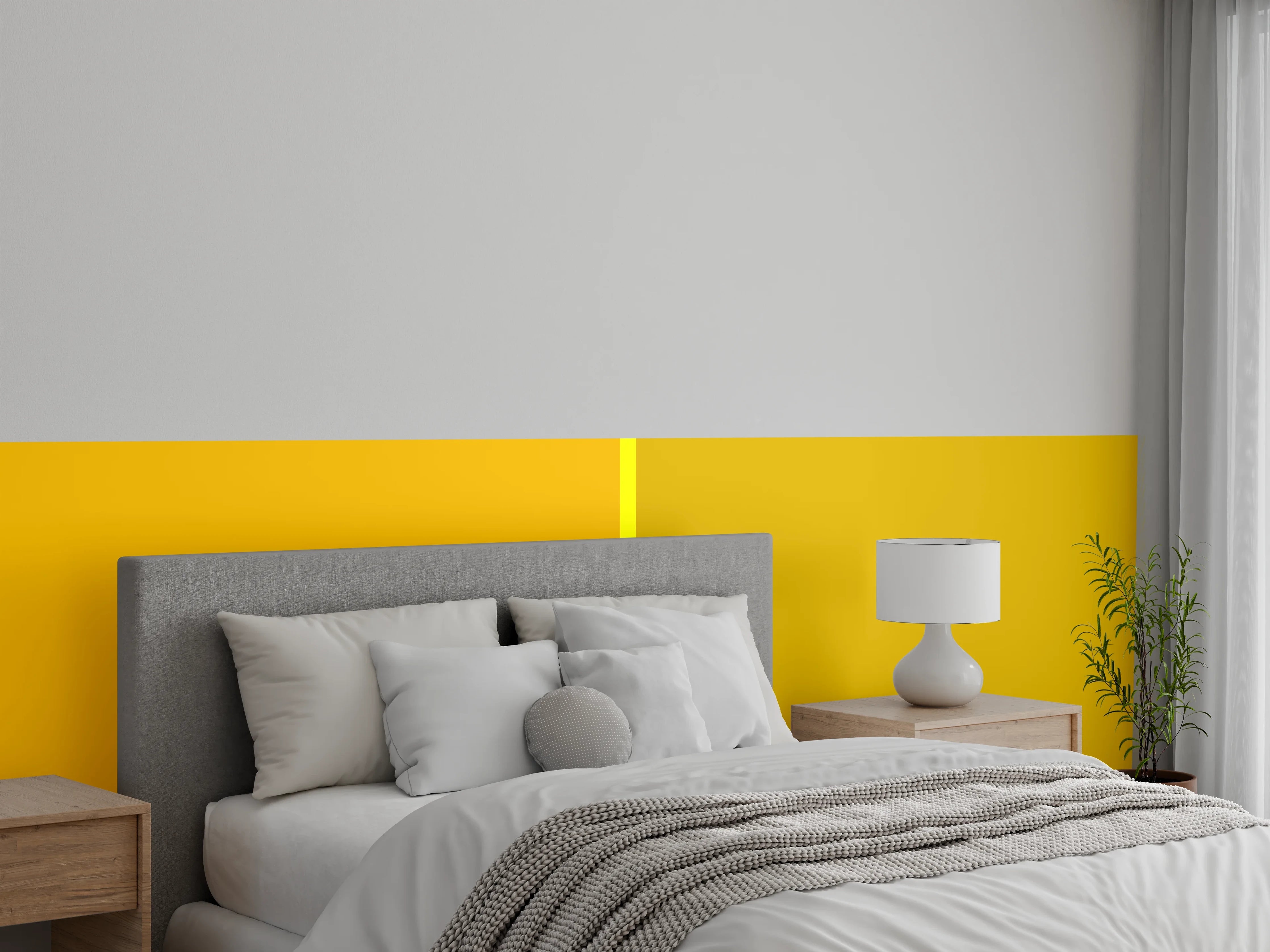 Wandverkleidung Schlafzimmer - Zweifarbige Wandgestaltung Gelb & Ocker