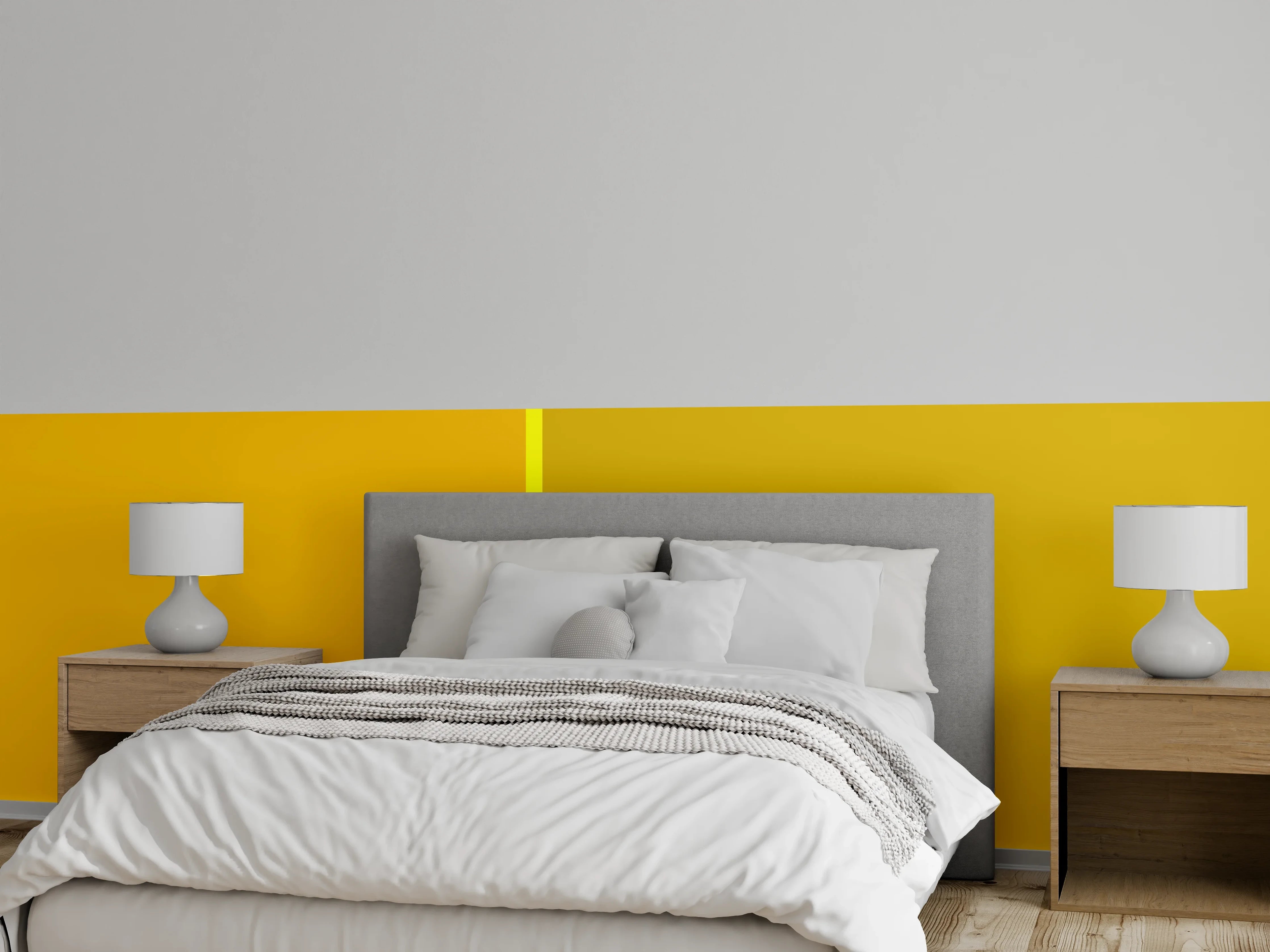 Wandverkleidung Schlafzimmer - Zweifarbige Wandgestaltung Gelb & Ocker