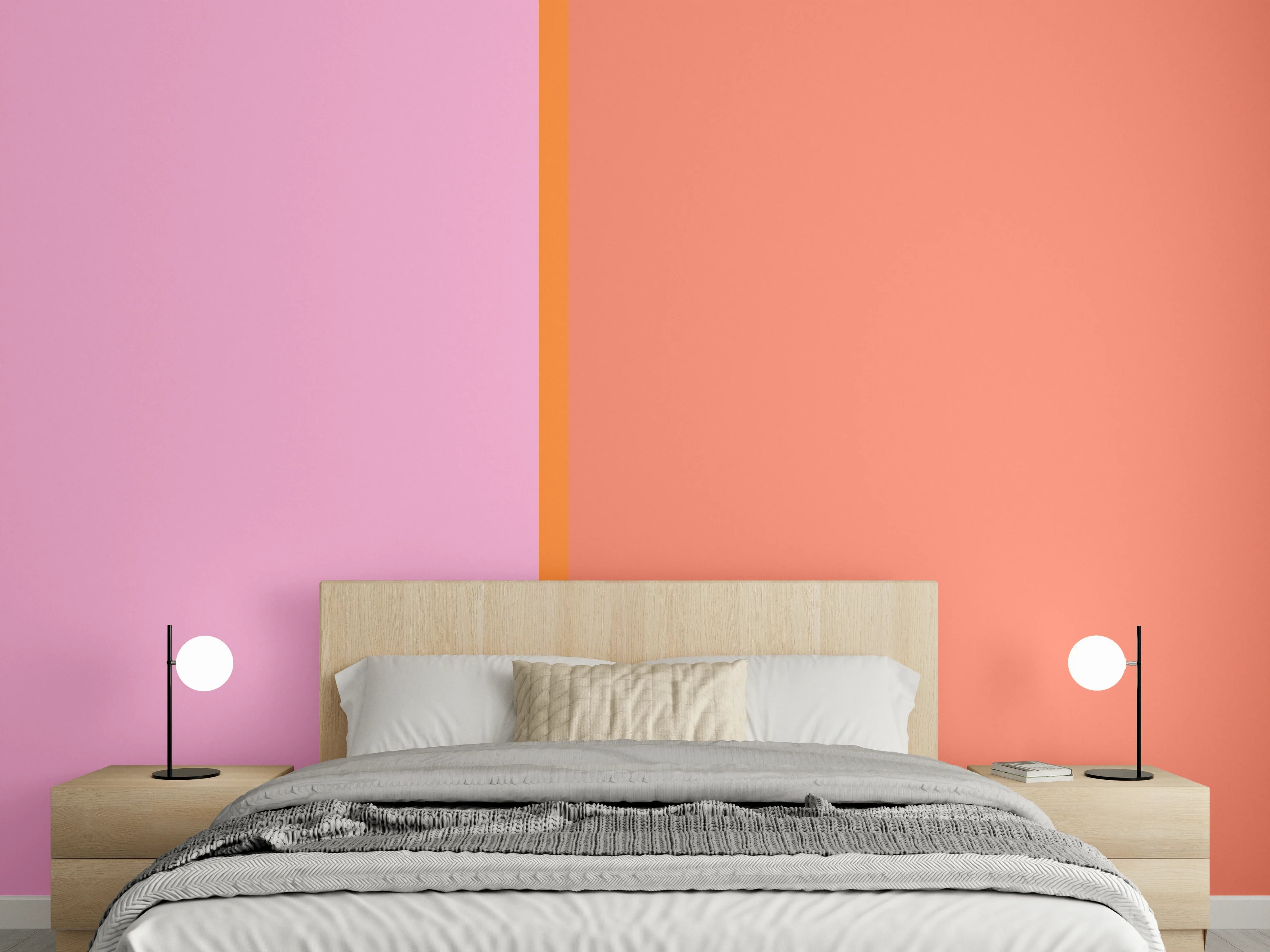 Wandverkleidung Schlafzimmer - Zweifarbige Wandgestaltung Rosa Orange
