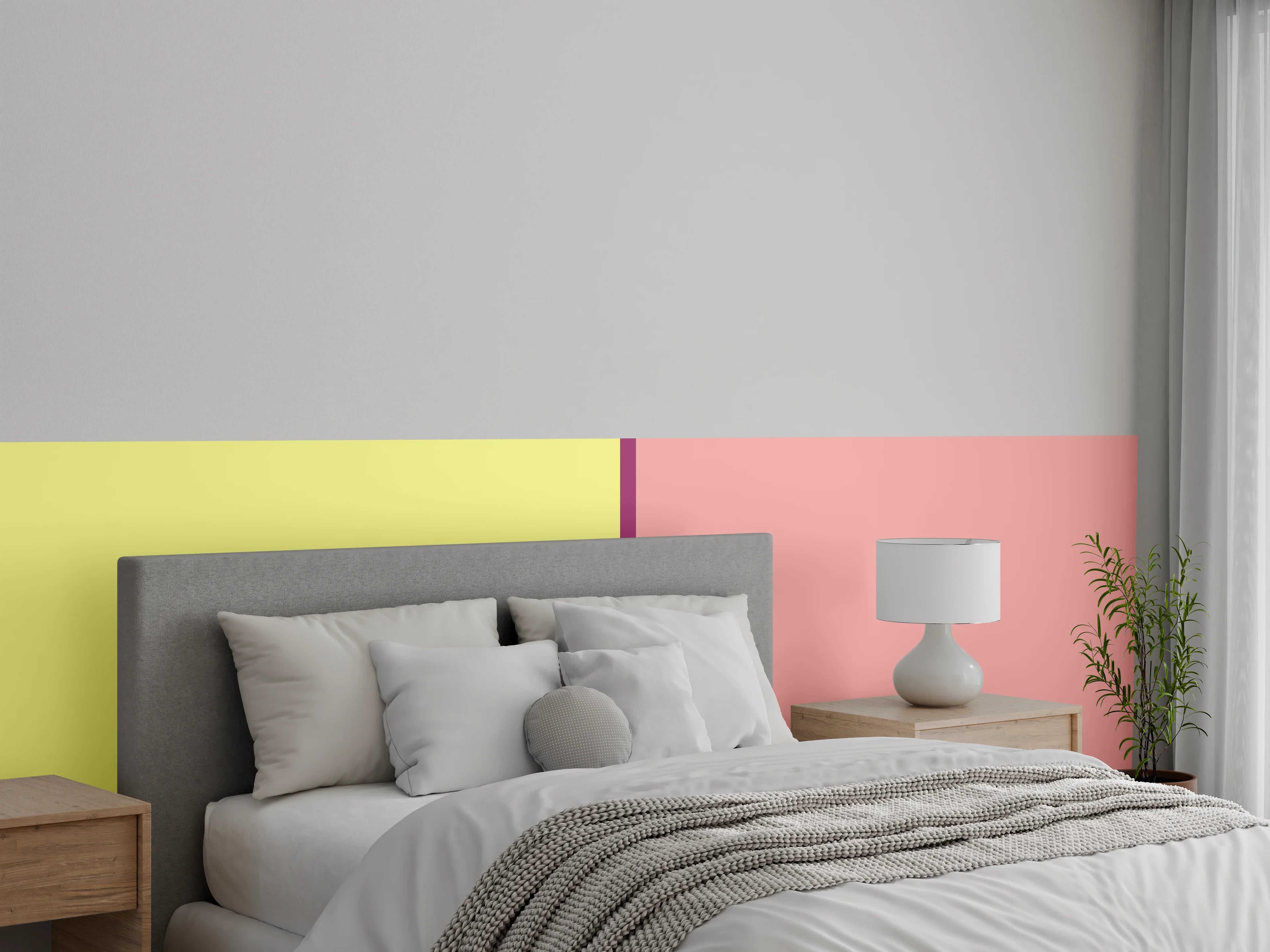 Wandverkleidung Schlafzimmer - Zweifarbige moderne Farbfläche