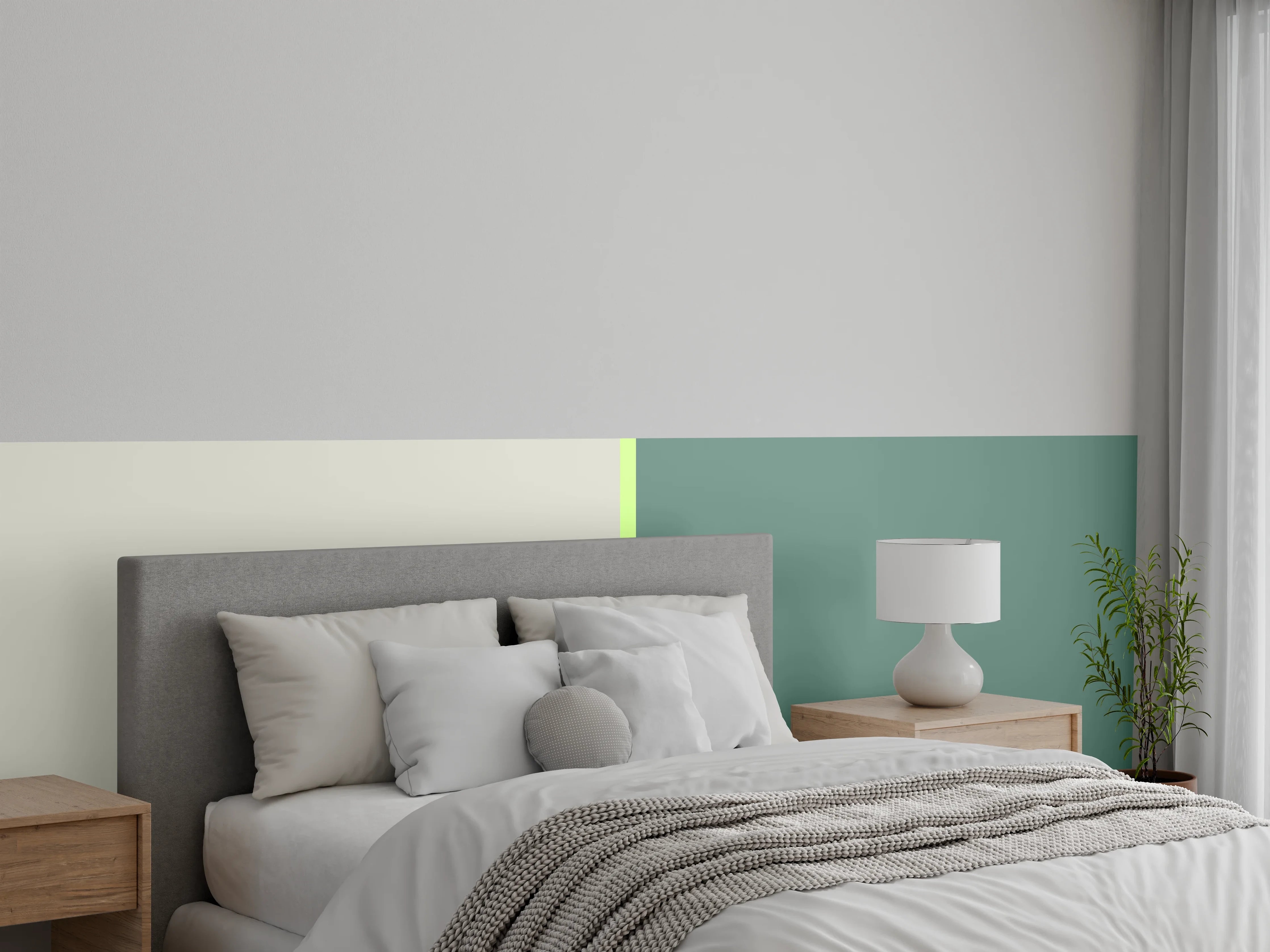 Wandverkleidung Schlafzimmer - Zweifarbige moderne Wand Farbtrennung