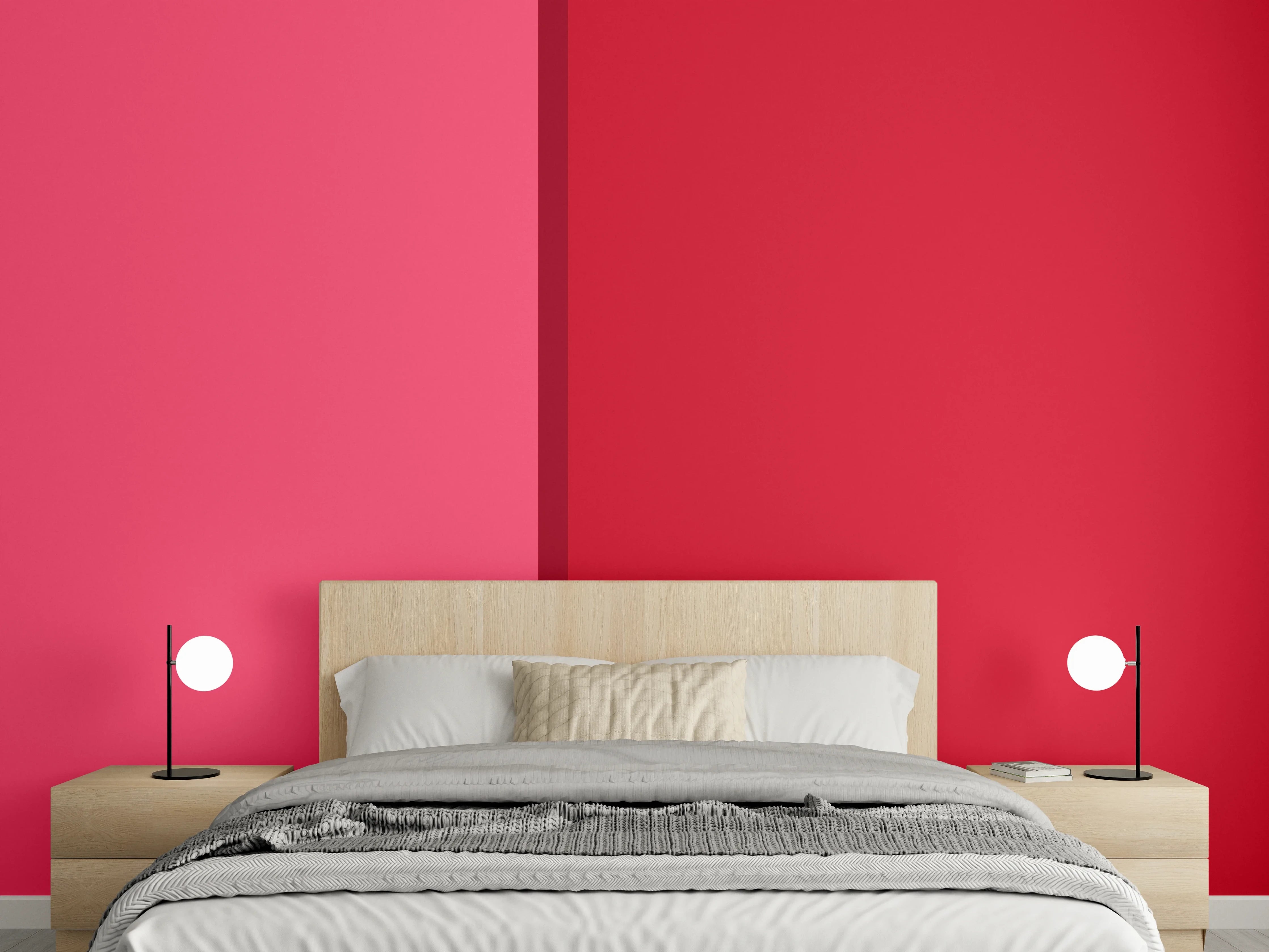 Wandverkleidung Schlafzimmer - Zweiteilige Wandfarbe Rot und Rosa