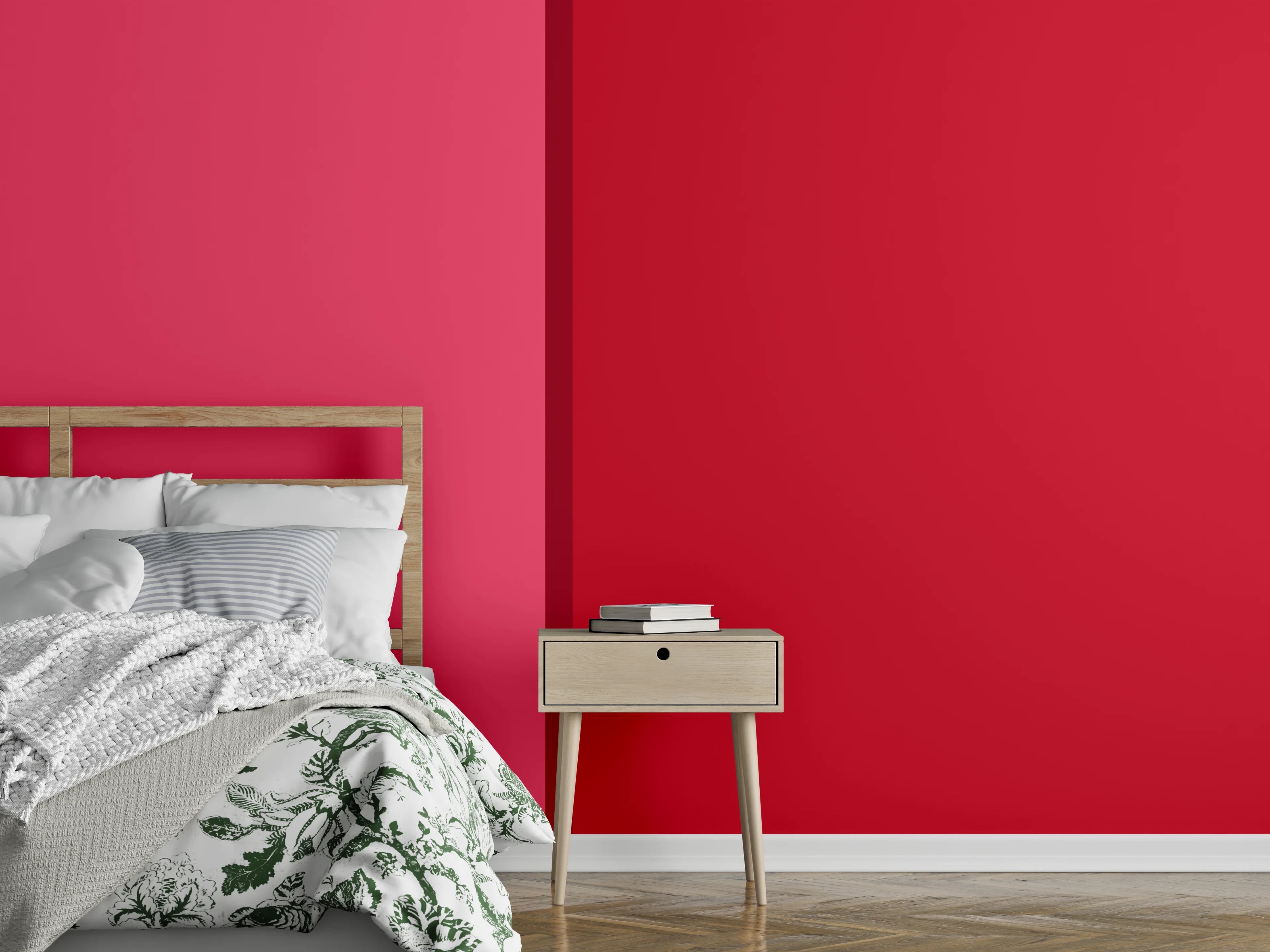 Wandverkleidung Schlafzimmer - Zweiteilige Wandfarbe Rot und Rosa