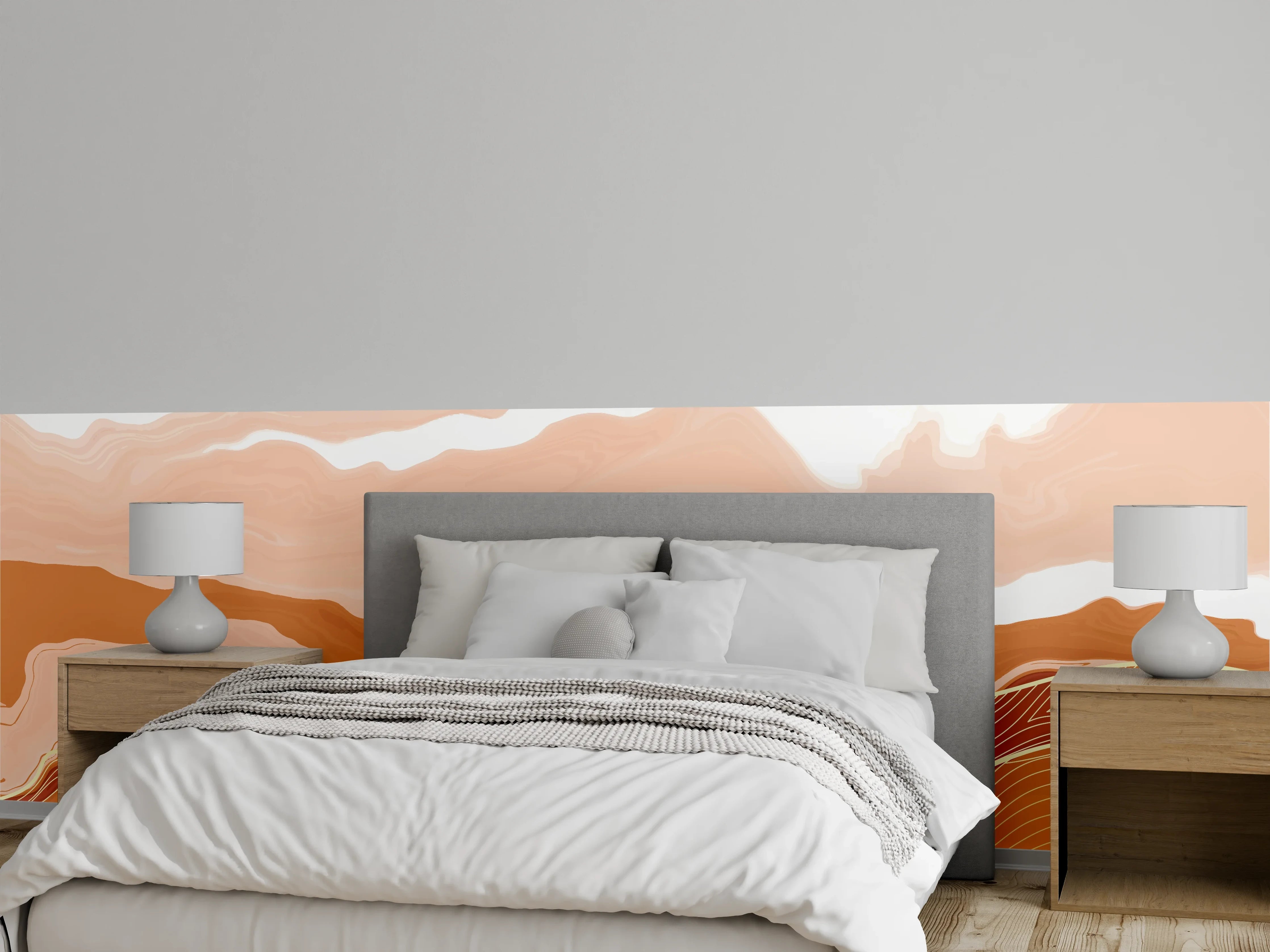 Wandverkleidung Schlafzimmer - "Feine Grautöne in abstrakter Erdlinienkunst"