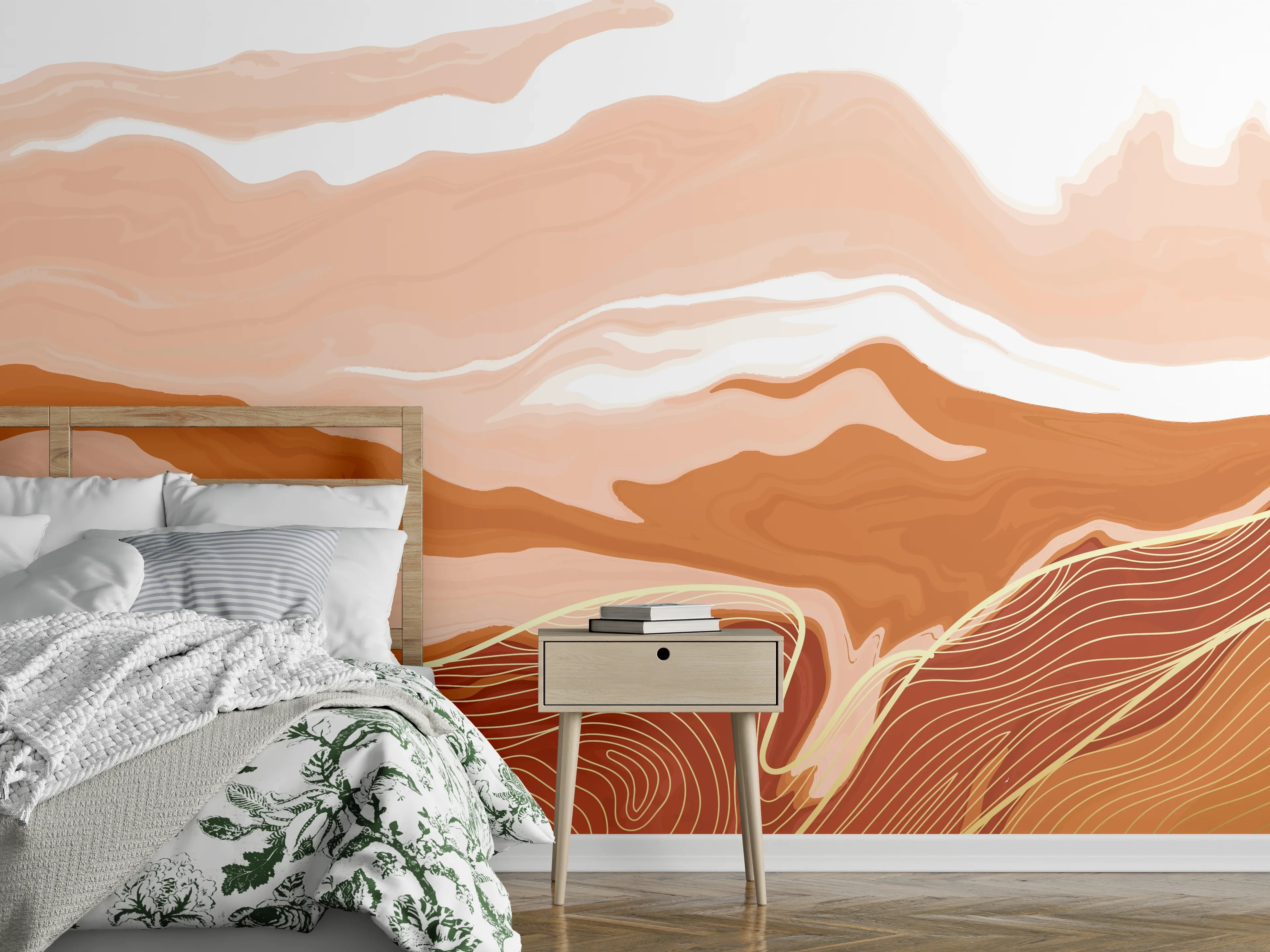 Wandverkleidung Schlafzimmer - "Feine Grautöne in abstrakter Erdlinienkunst"