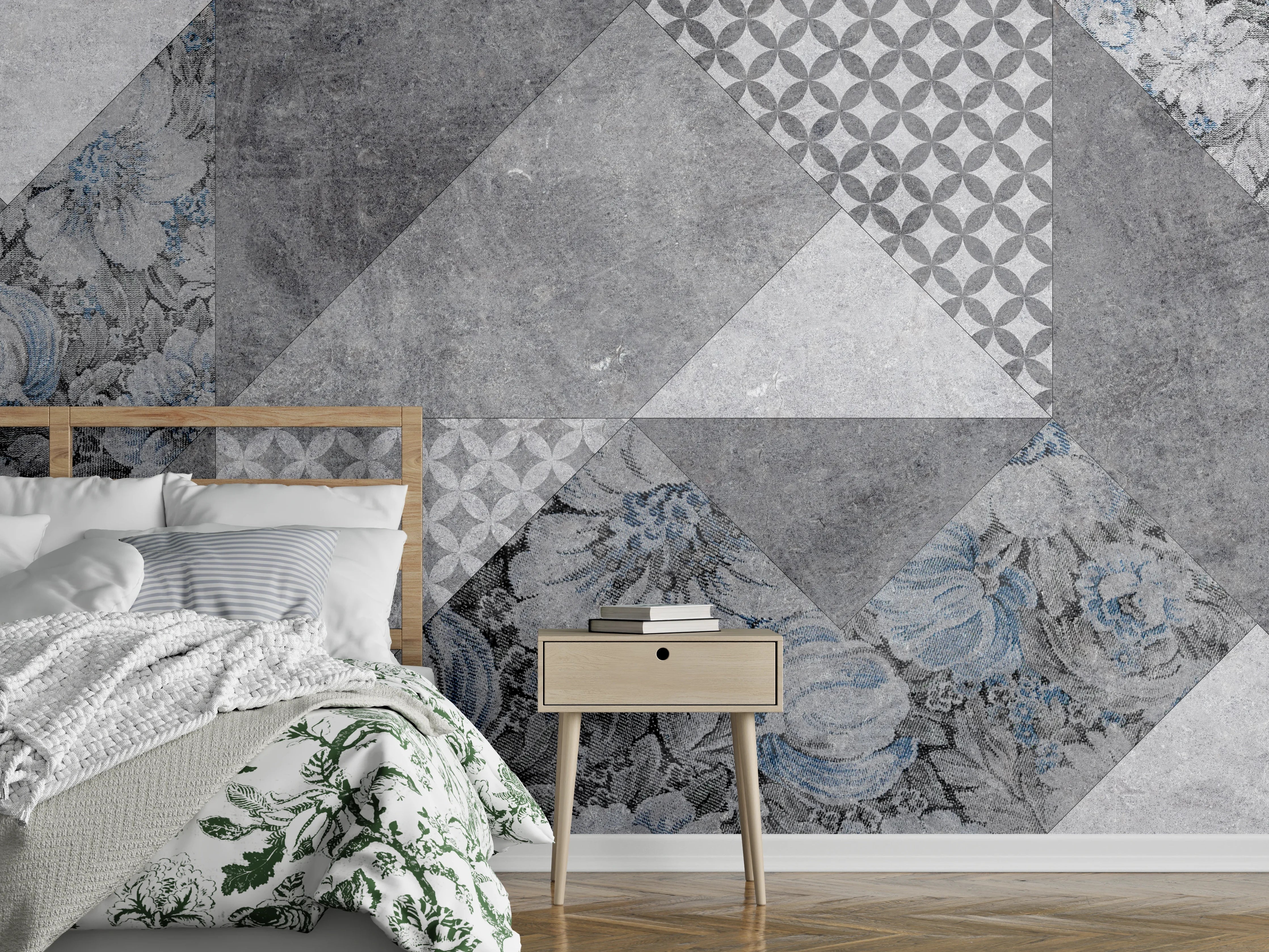 Wandverkleidung Schlafzimmer - abstrakte Blumen und Marmor Textur 