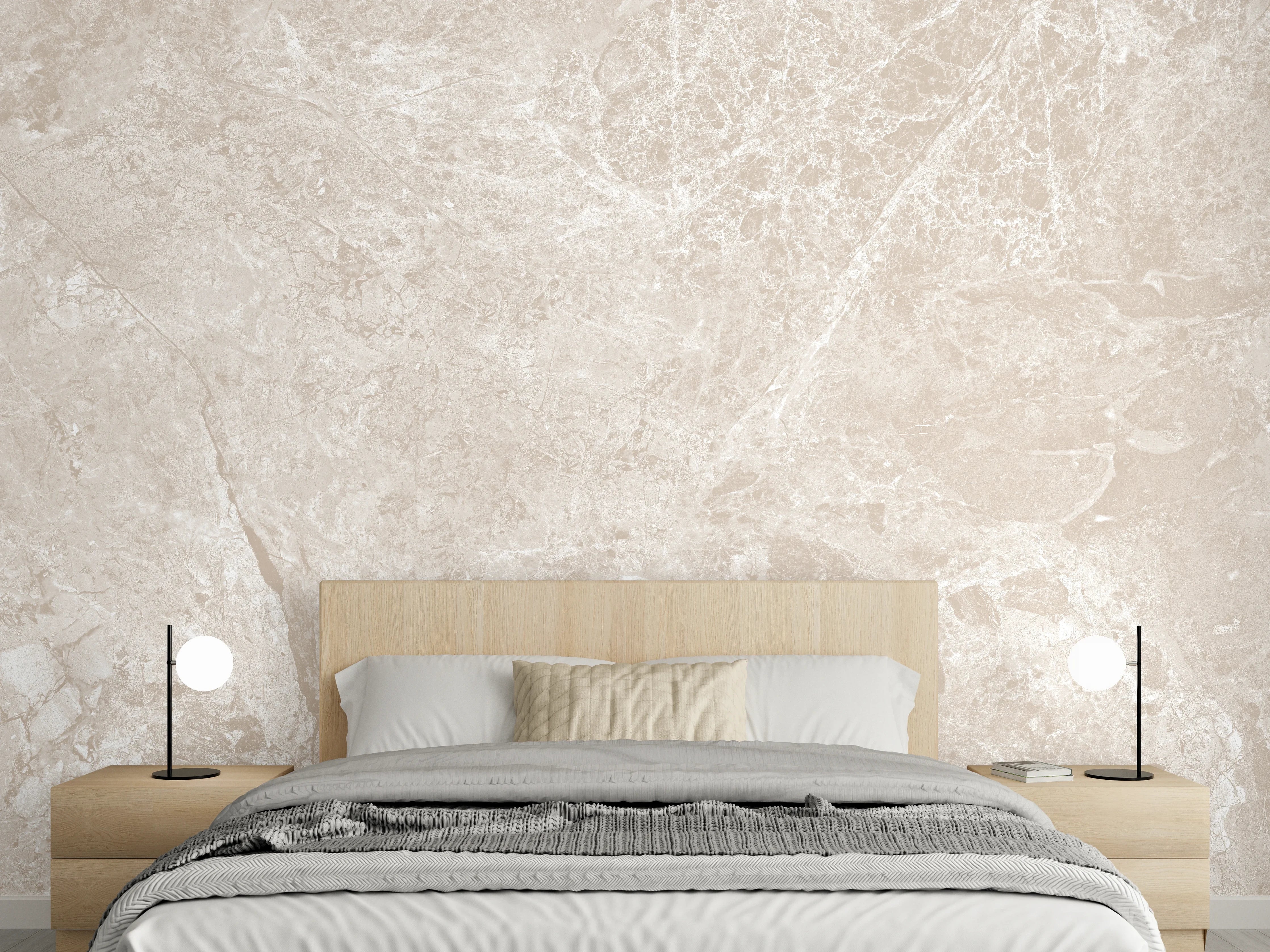 Wandverkleidung Schlafzimmer - beiger Naturmarmor 