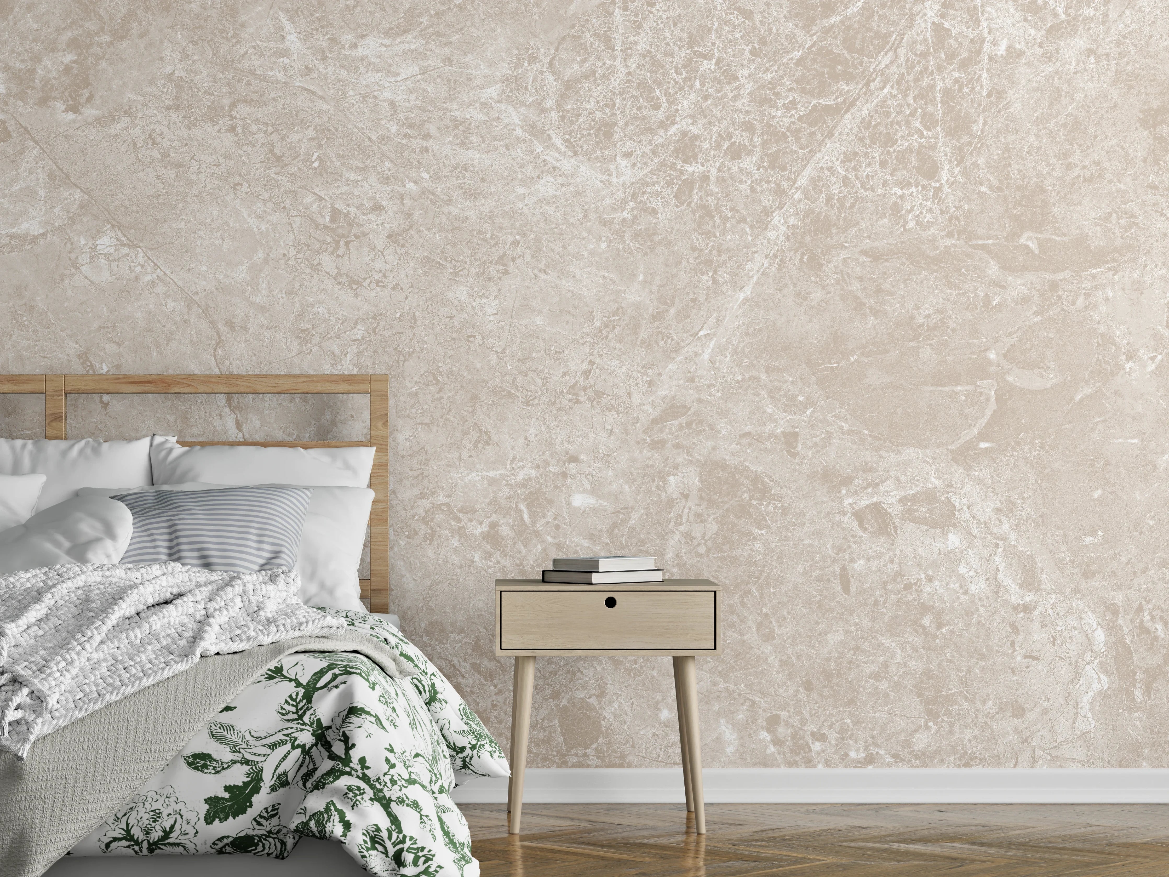 Wandverkleidung Schlafzimmer - beiger Naturmarmor 