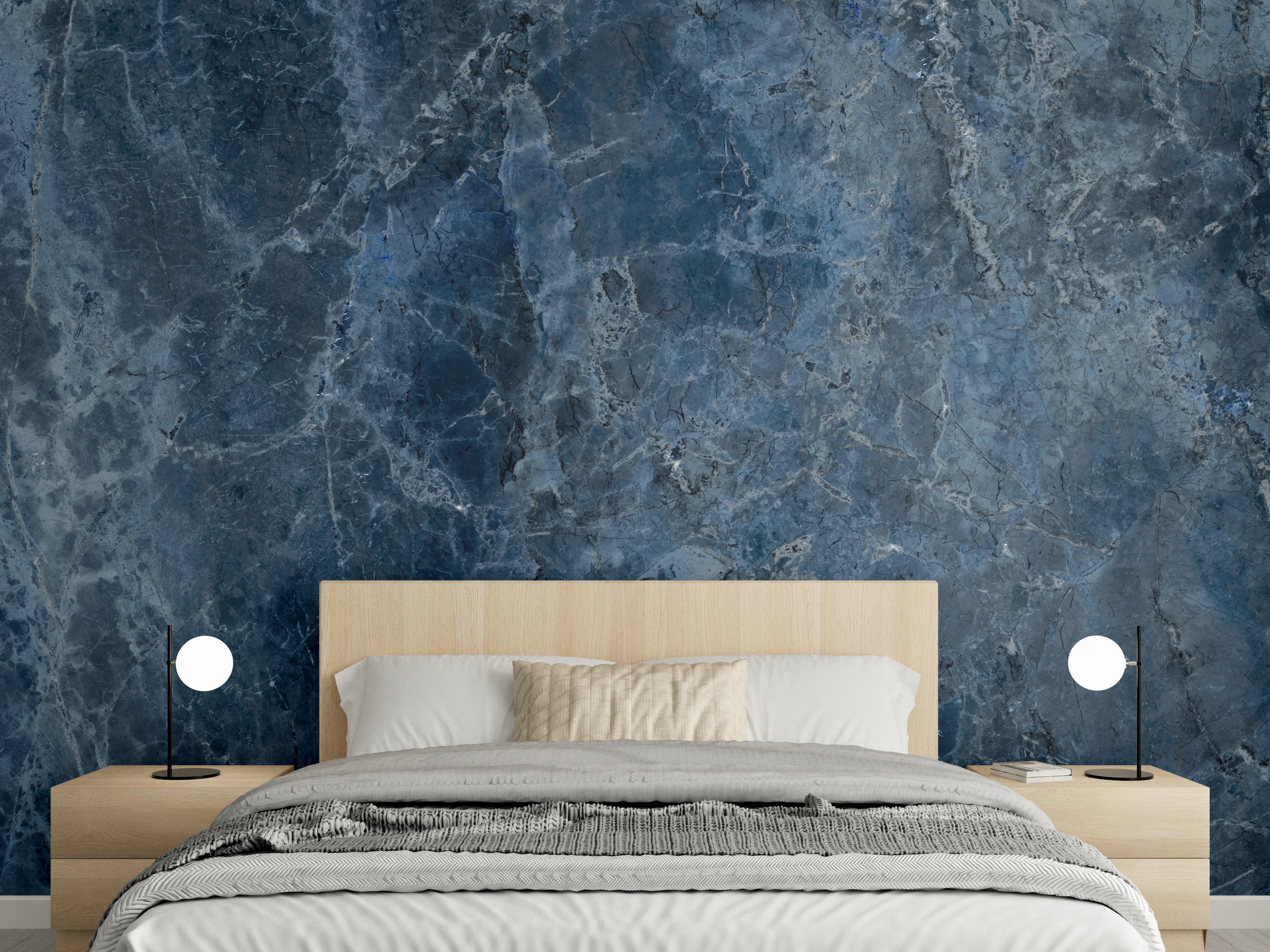 Wandverkleidung Schlafzimmer - dunkelblaue Marmor Steinstruktur