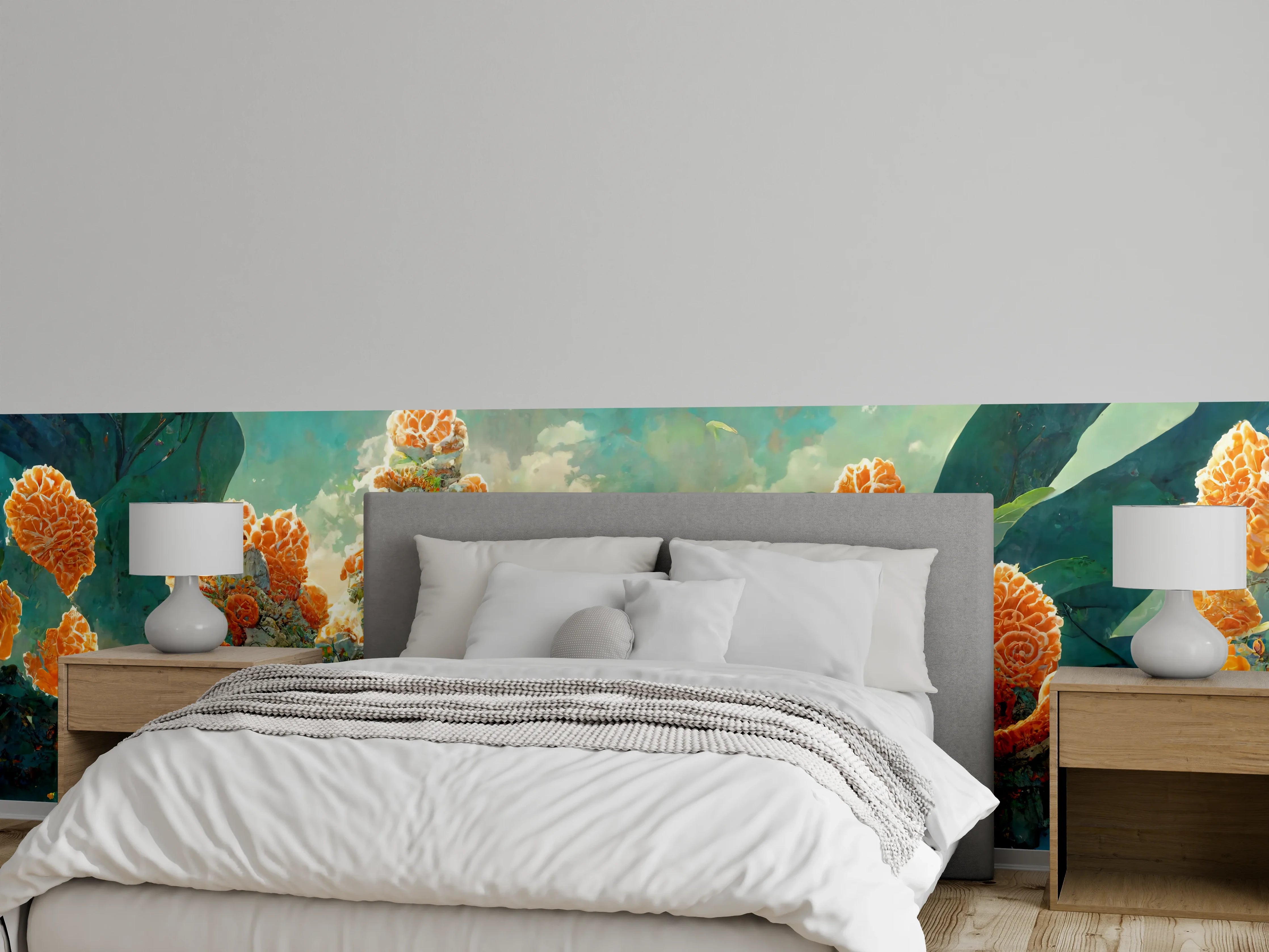 Wandverkleidung Schlafzimmer - gelbe Blumen