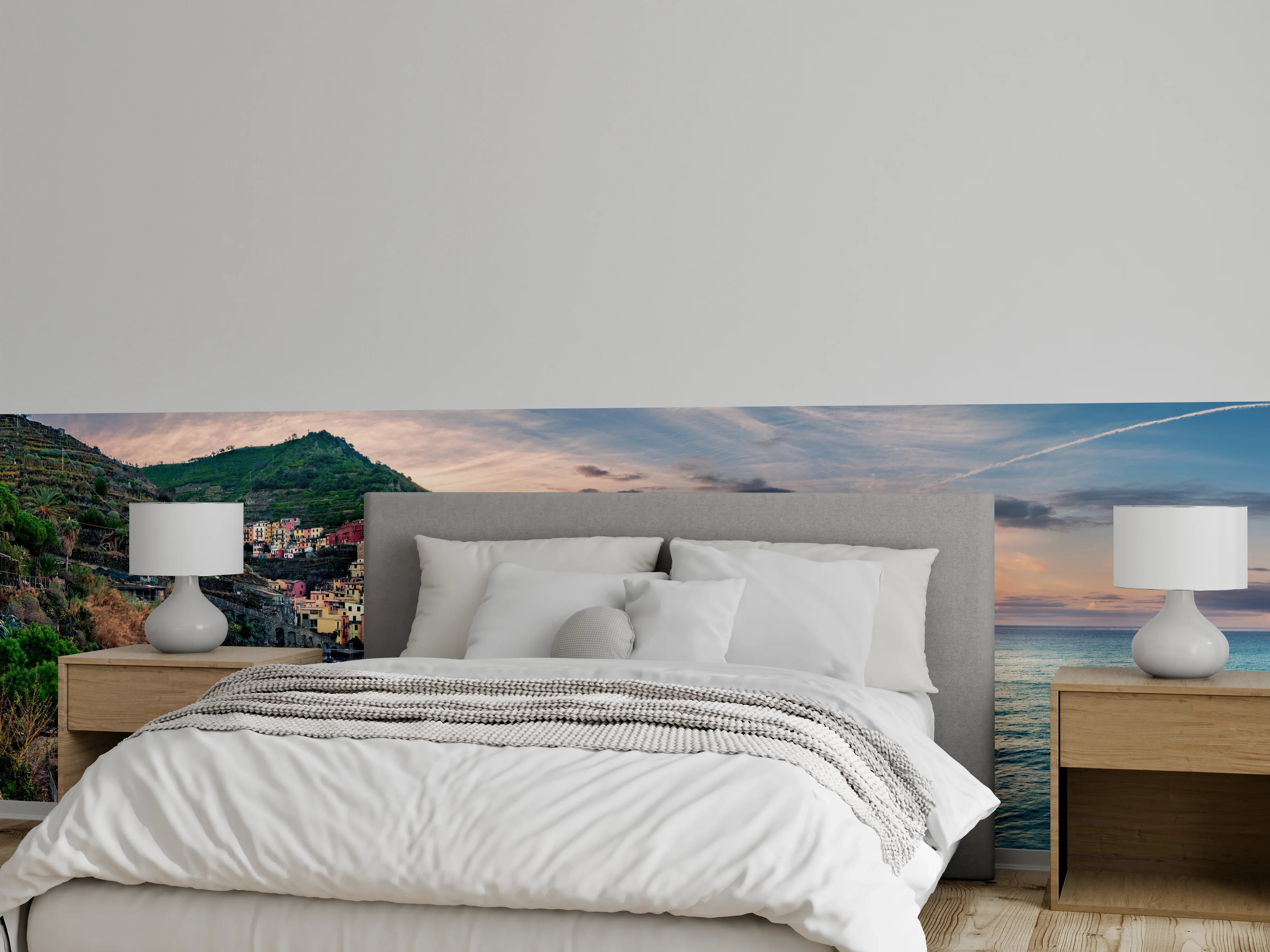 Wandverkleidung Schlafzimmer - talienische Küste im Abendrot