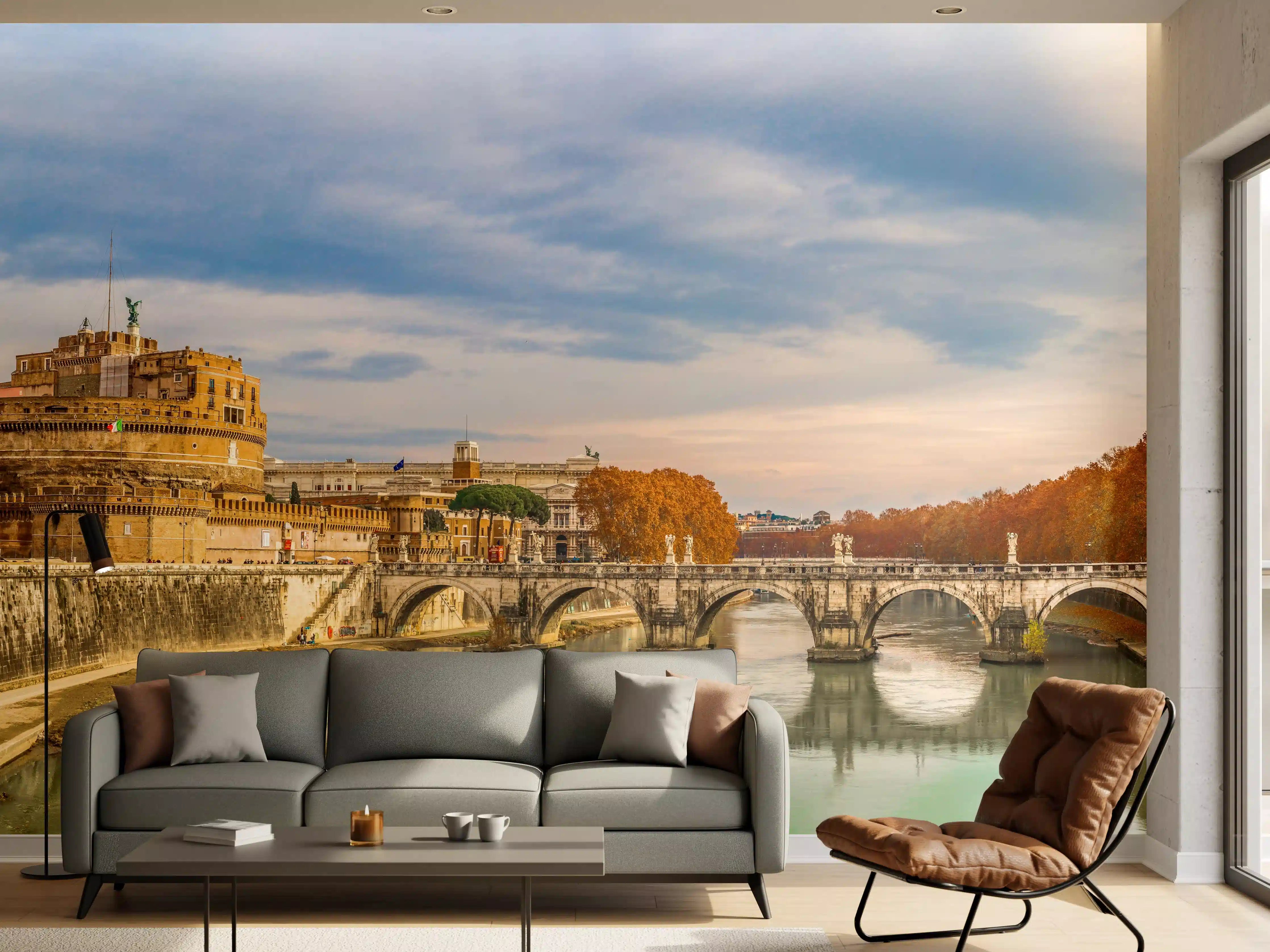 Wandverkleidung Wohnzimmer -  Brücke in Sant'angelo in Rome - Italien