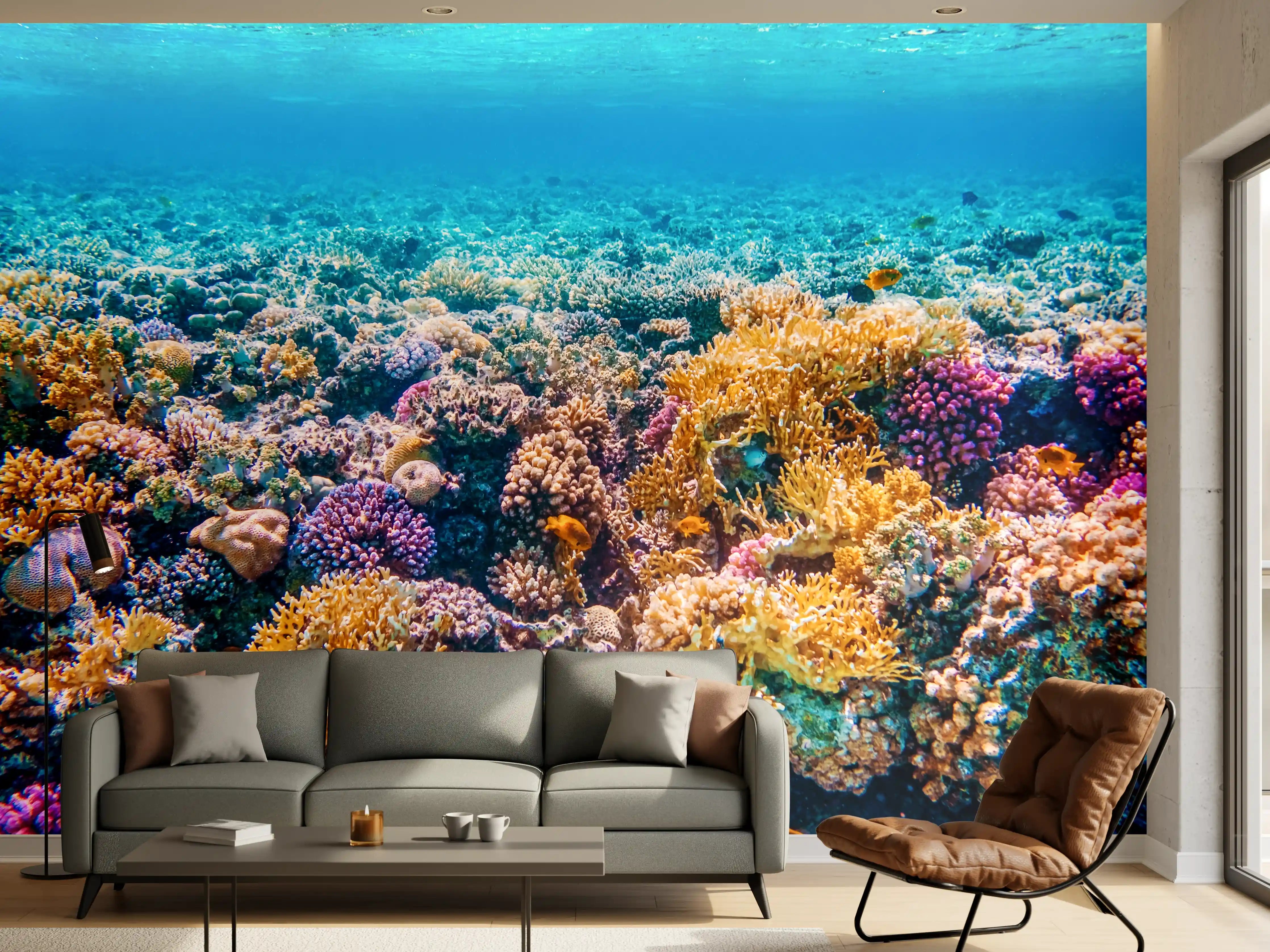 Wandverkleidung Wohnzimmer -  Farbenfrohe Korallenriff Unterwasserwelt