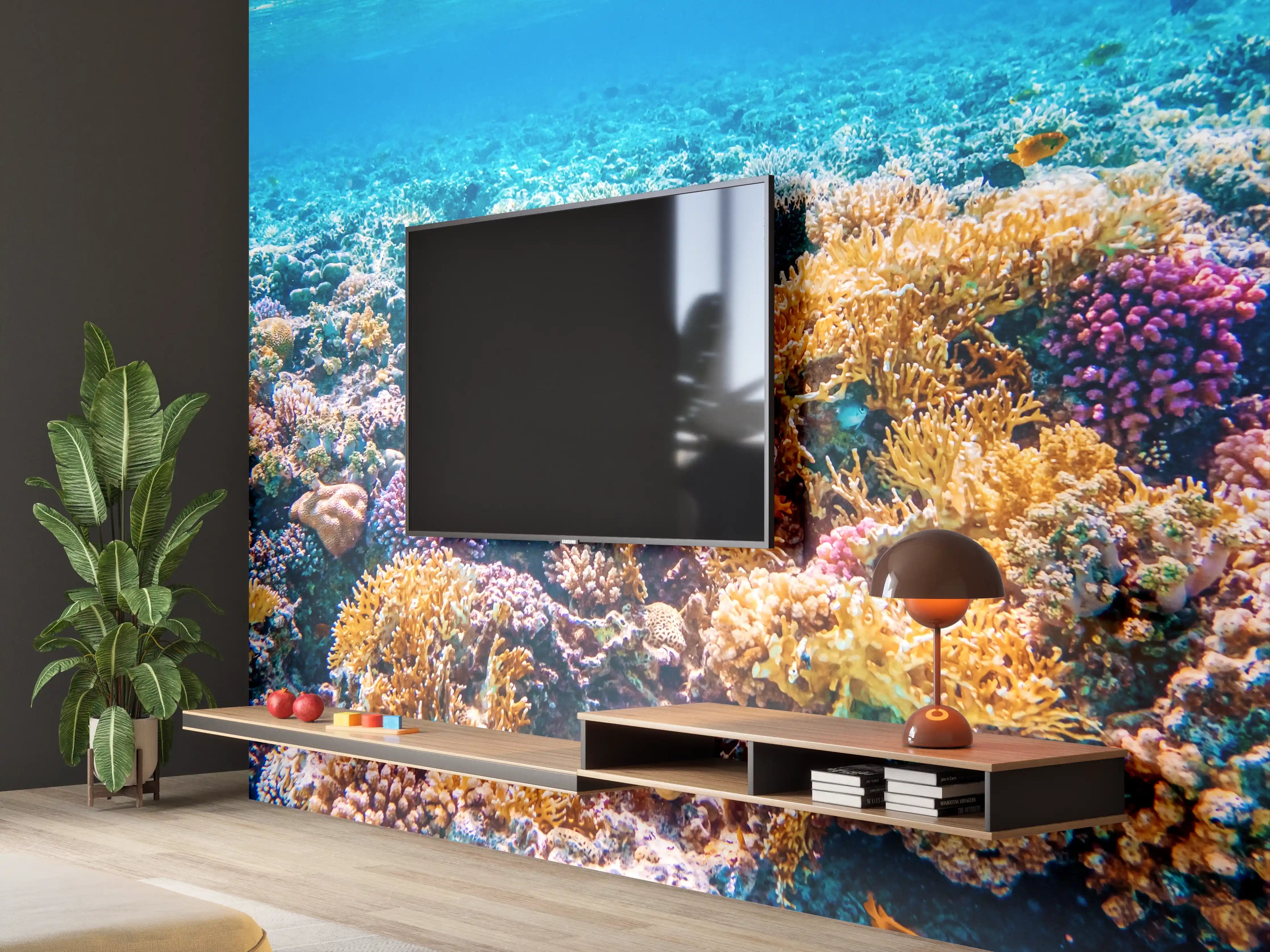 Wandverkleidung Wohnzimmer -  Farbenfrohe Korallenriff Unterwasserwelt