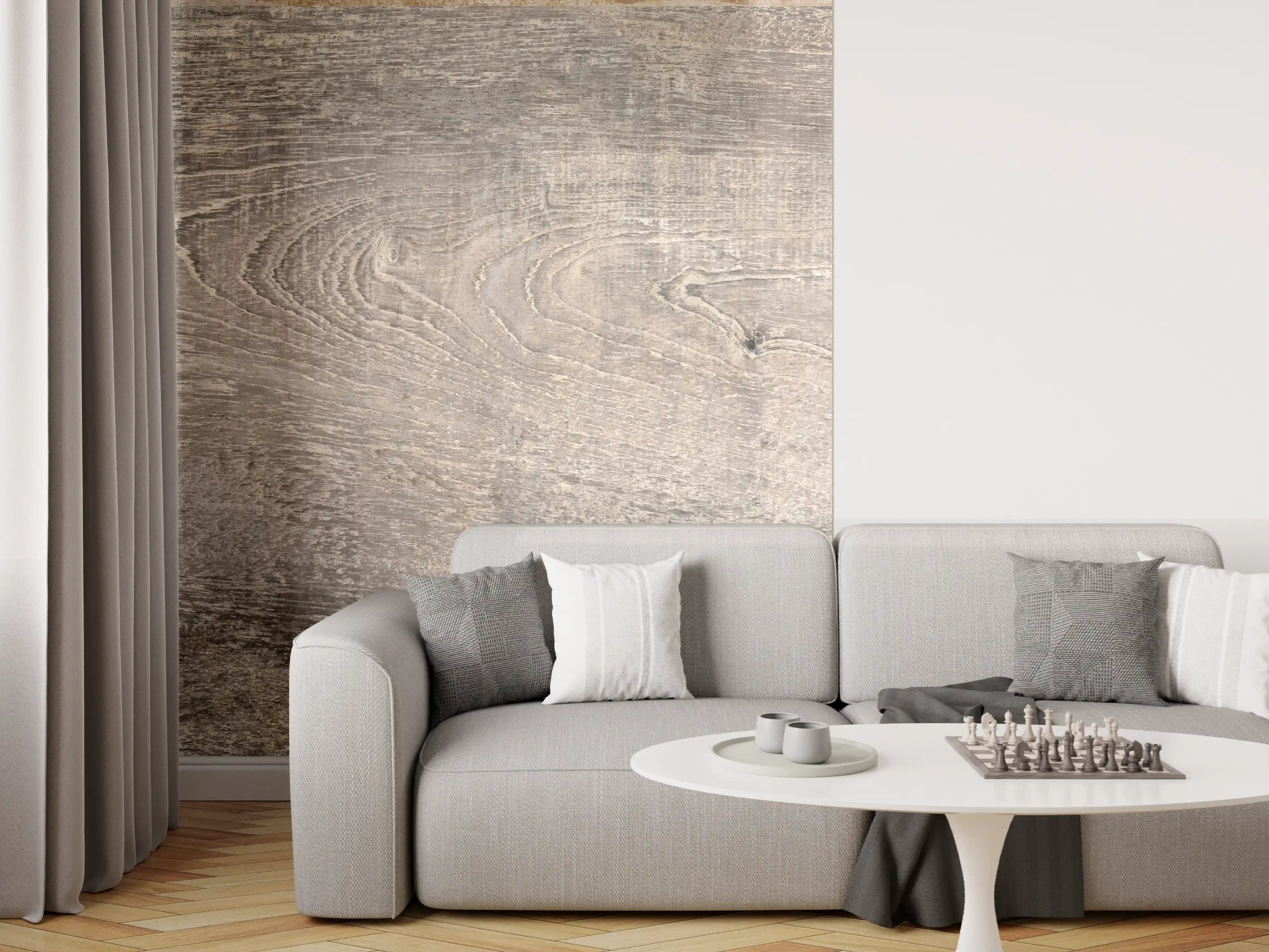 Wandverkleidung Wohnzimmer -  Lange Grau-Bräunliche Holzplatte