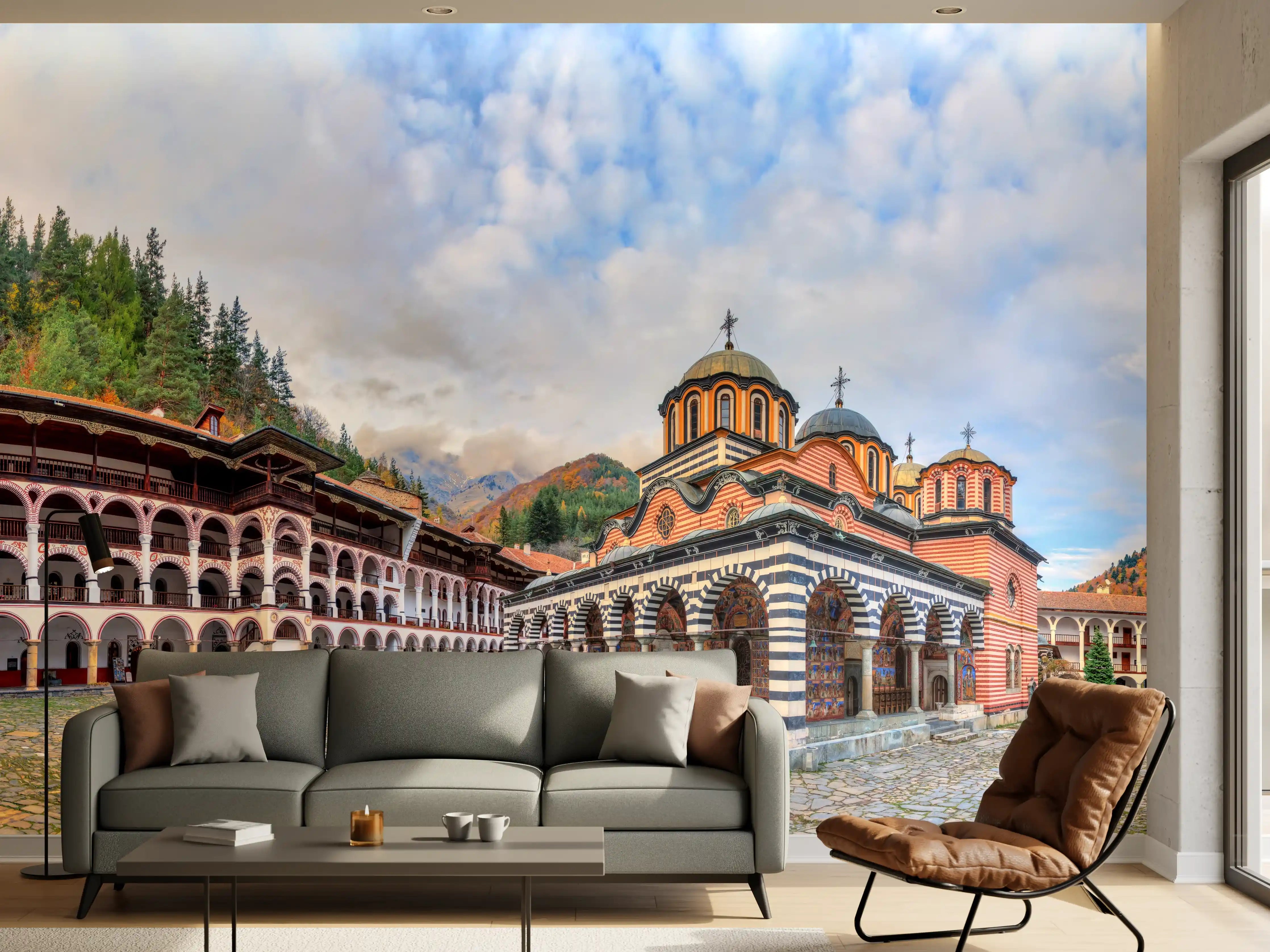 Wandverkleidung Wohnzimmer -  Wunderschöner Panoramablick auf das Rila-Kloster