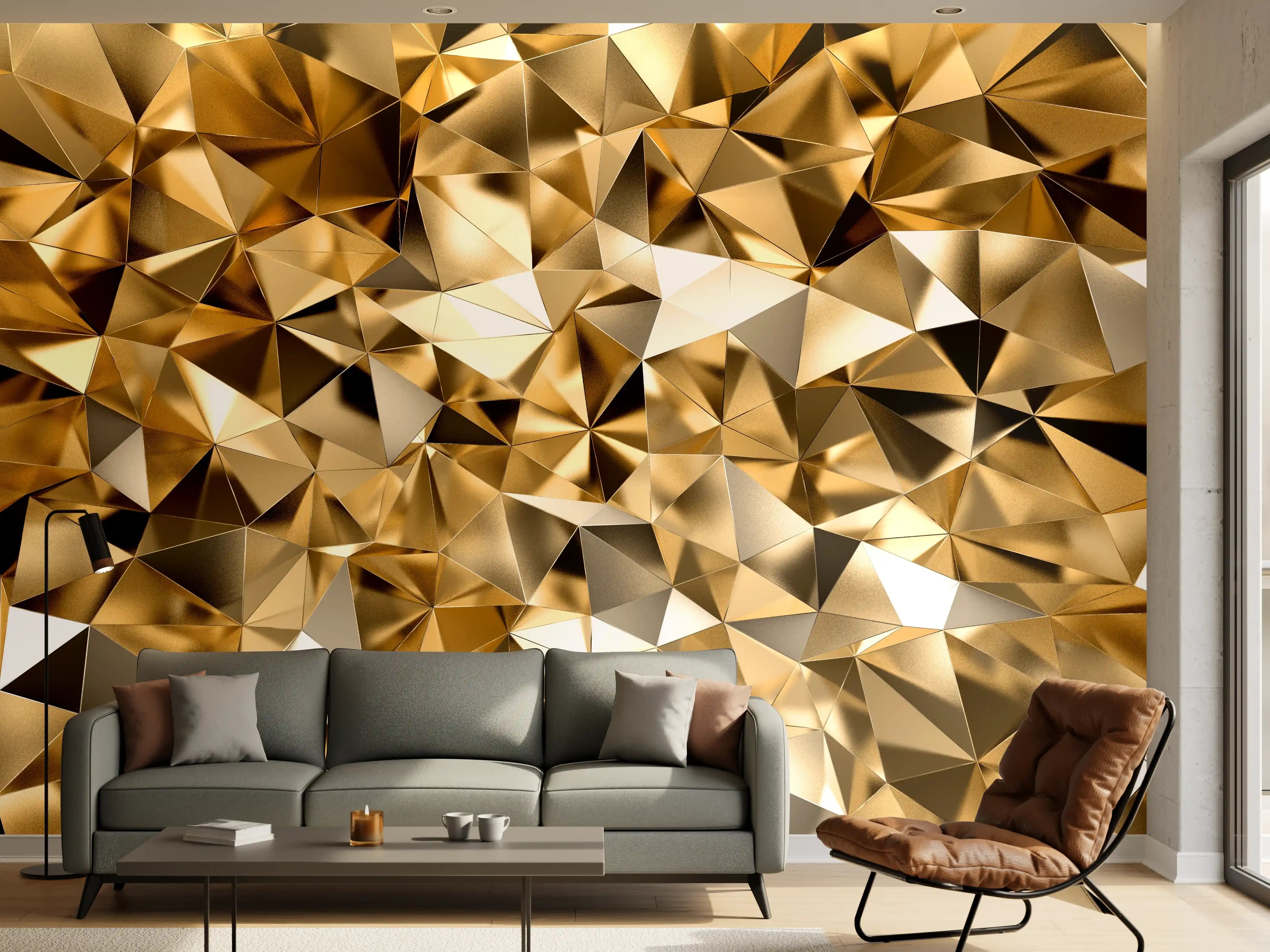 Wandverkleidung Wohnzimmer - 3D Goldenes Kristall Design