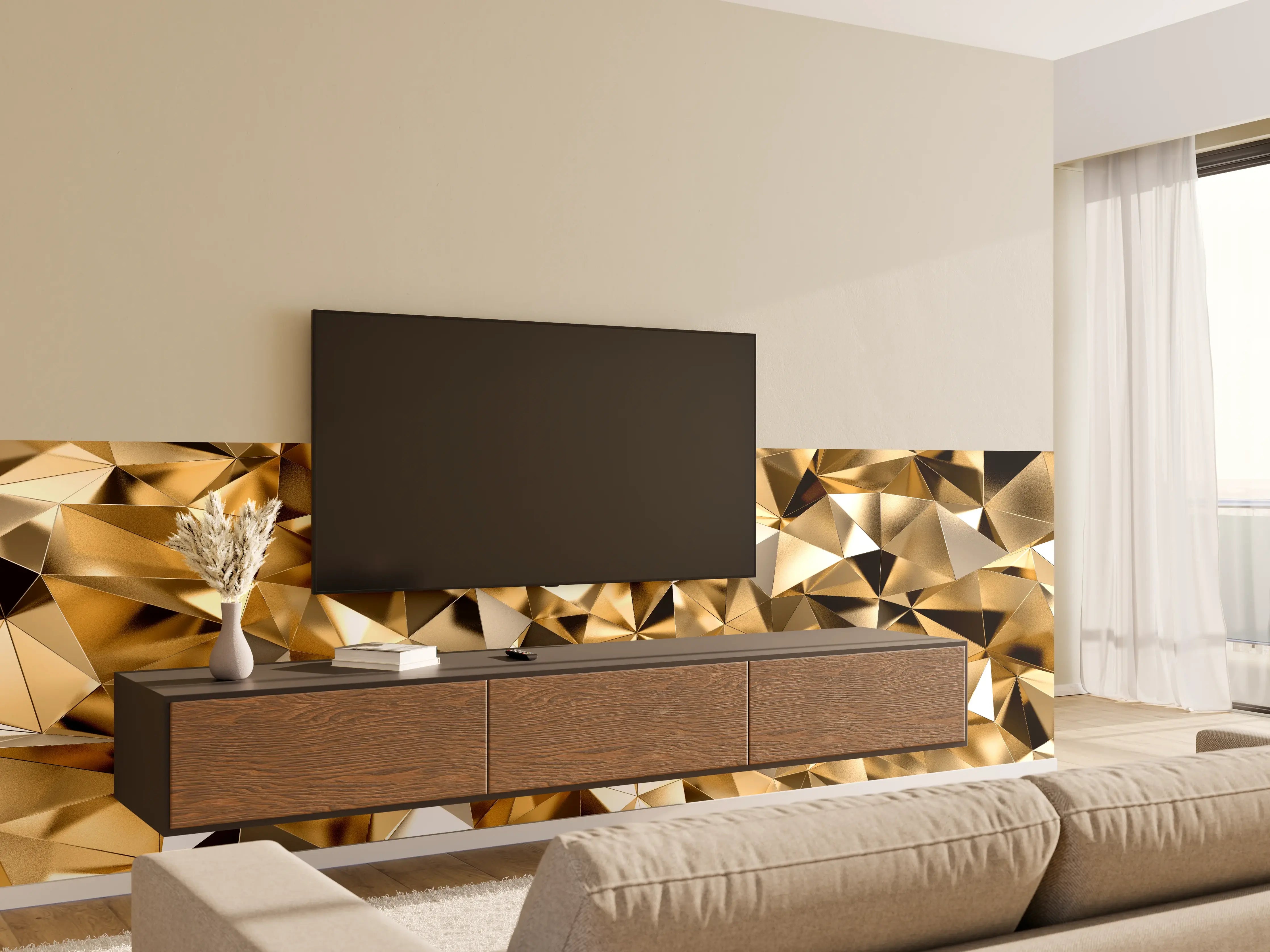 Wandverkleidung Wohnzimmer - 3D Goldenes Kristall Design