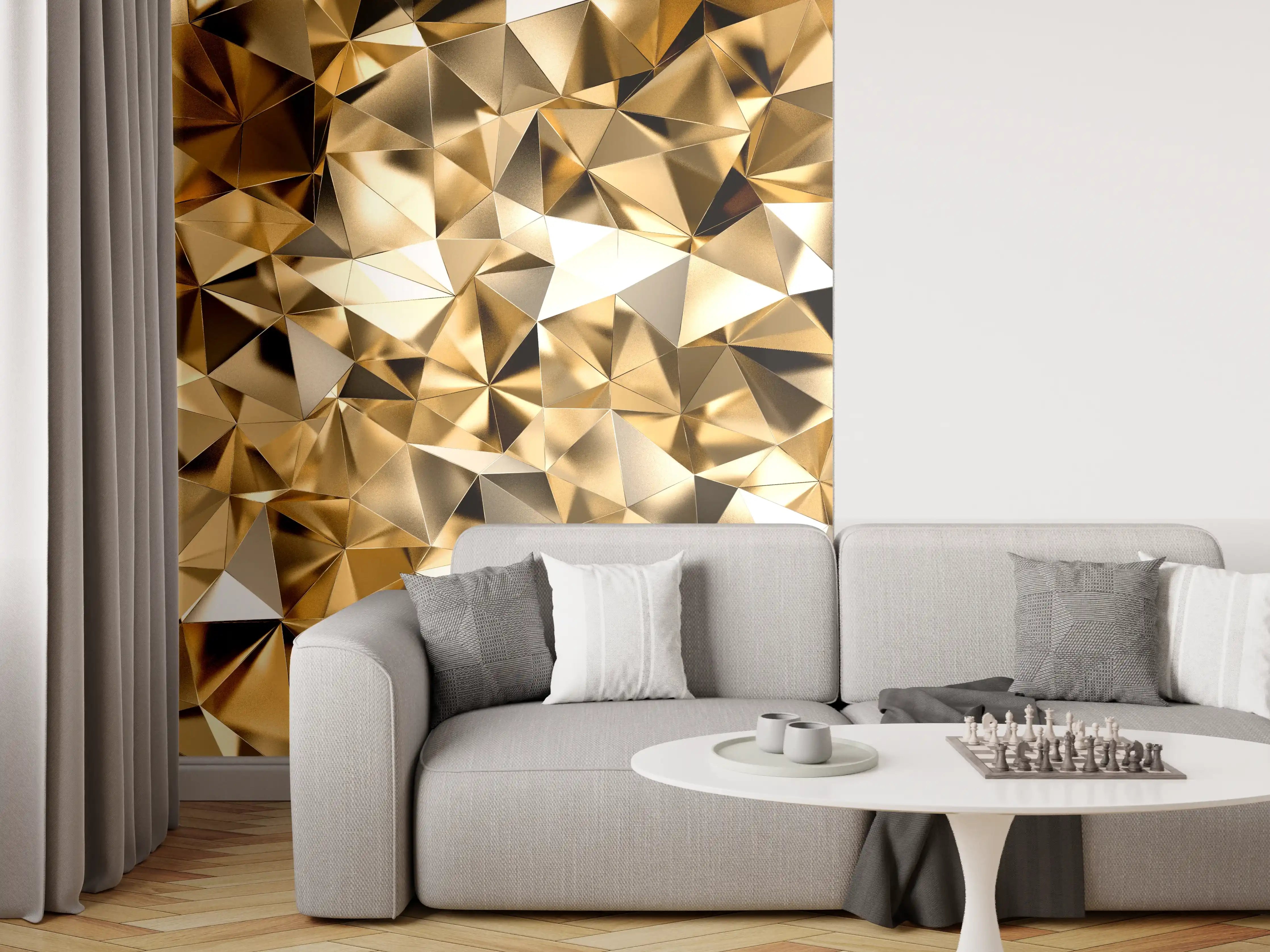Wandverkleidung Wohnzimmer - 3D Goldenes Kristall Design