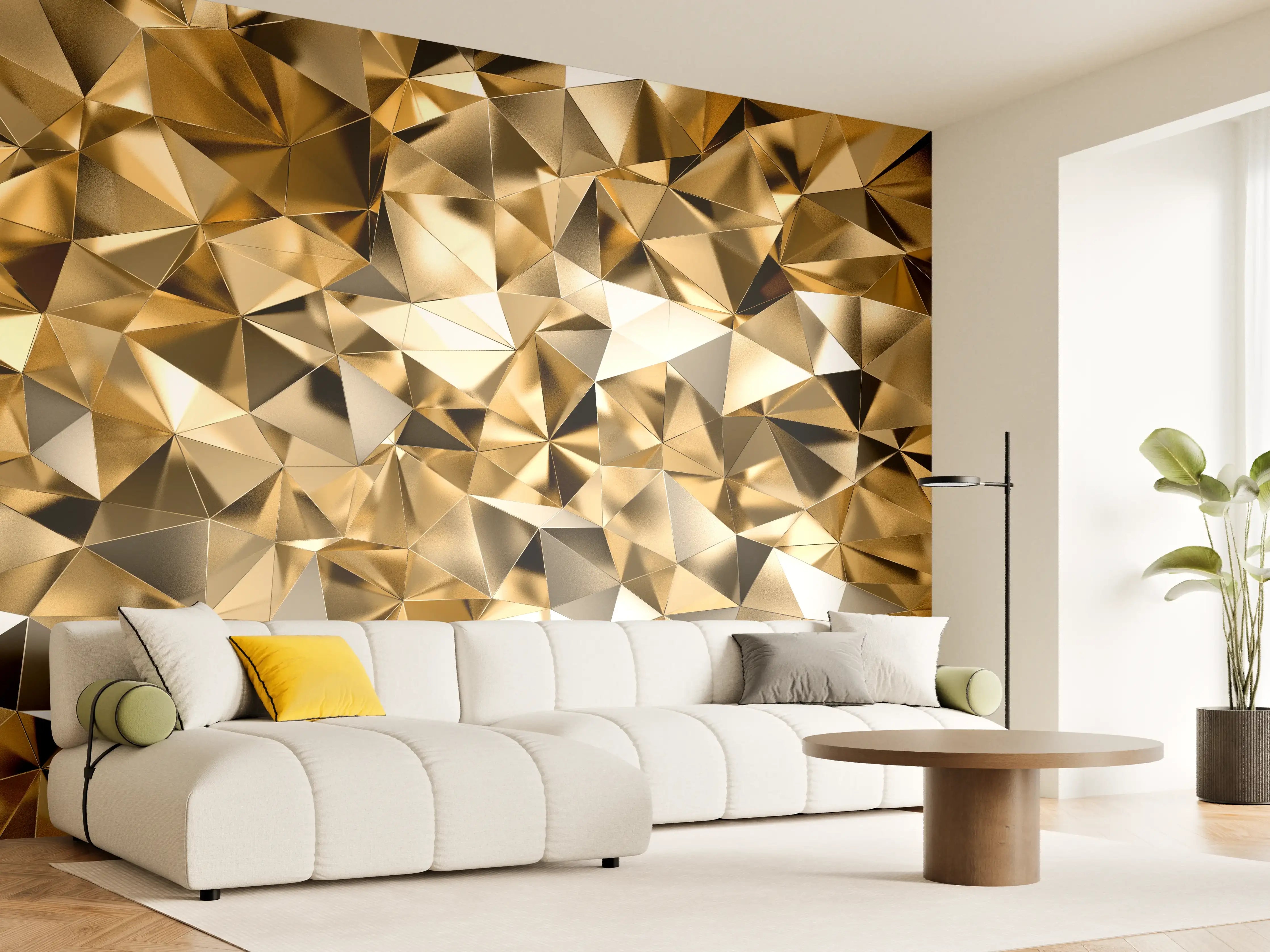 Wandverkleidung Wohnzimmer - 3D Goldenes Kristall Design