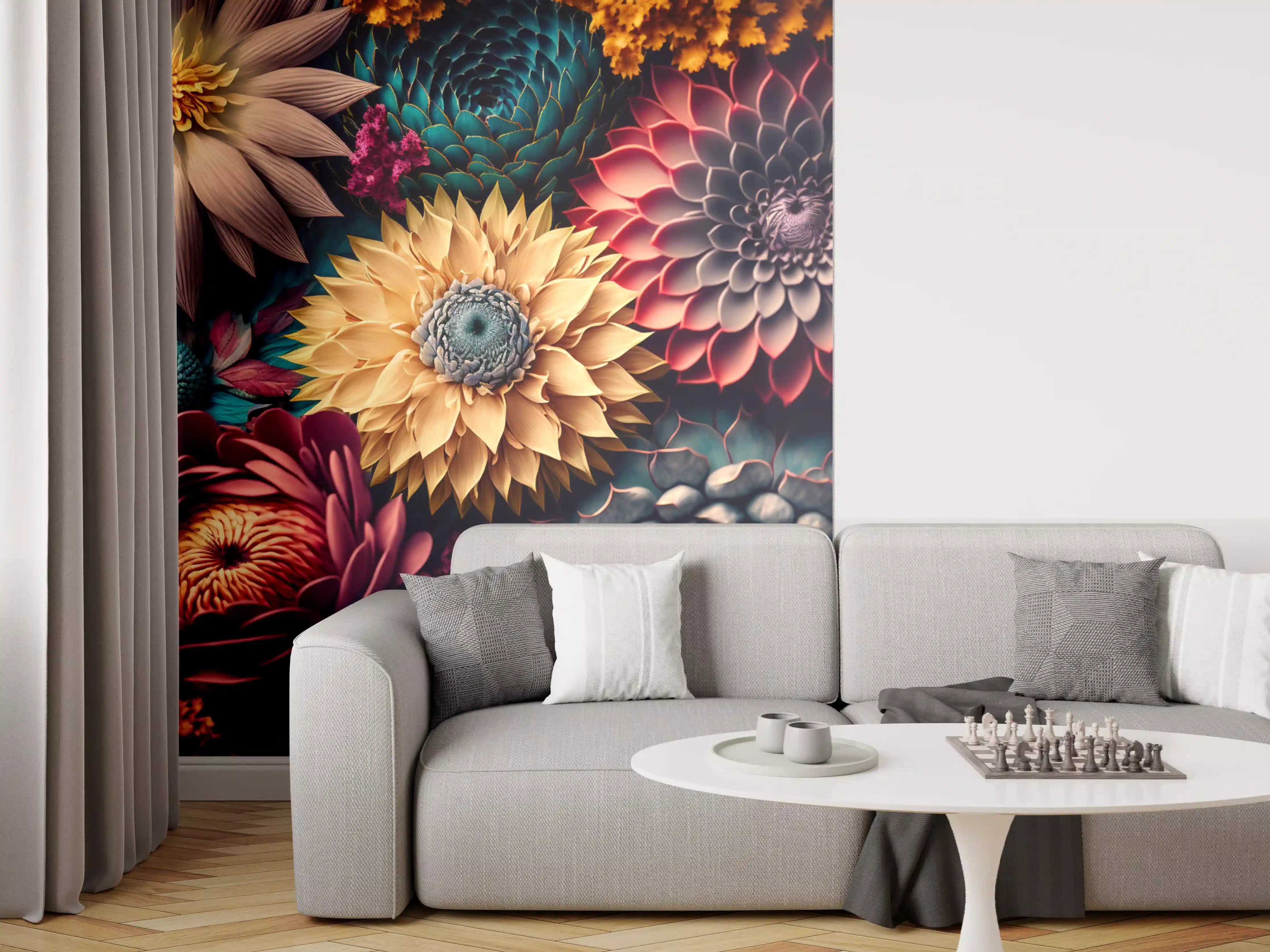 Wandverkleidung Wohnzimmer - A vibrant floral mosaic wallpaper
