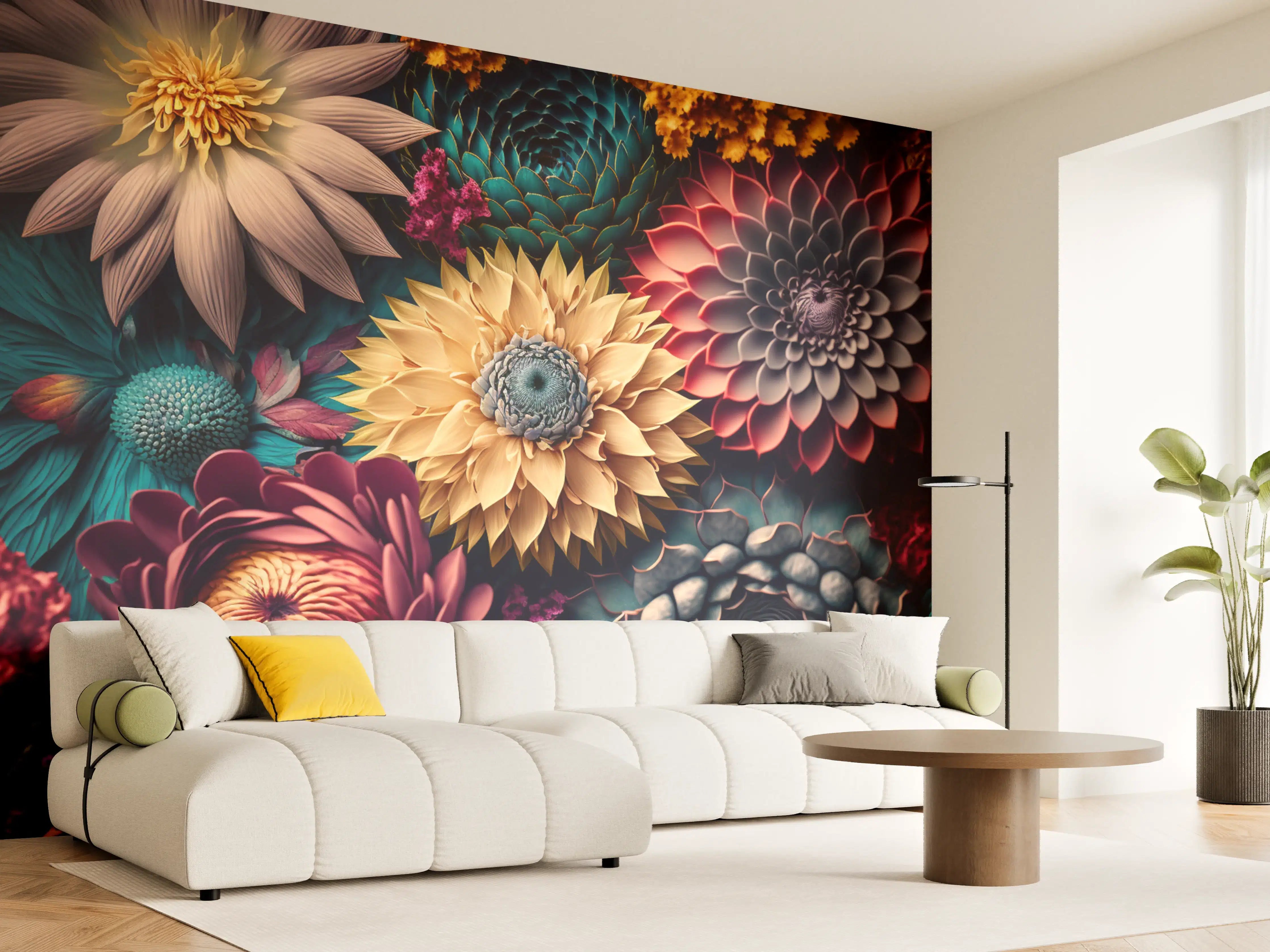 Wandverkleidung Wohnzimmer - A vibrant floral mosaic wallpaper
