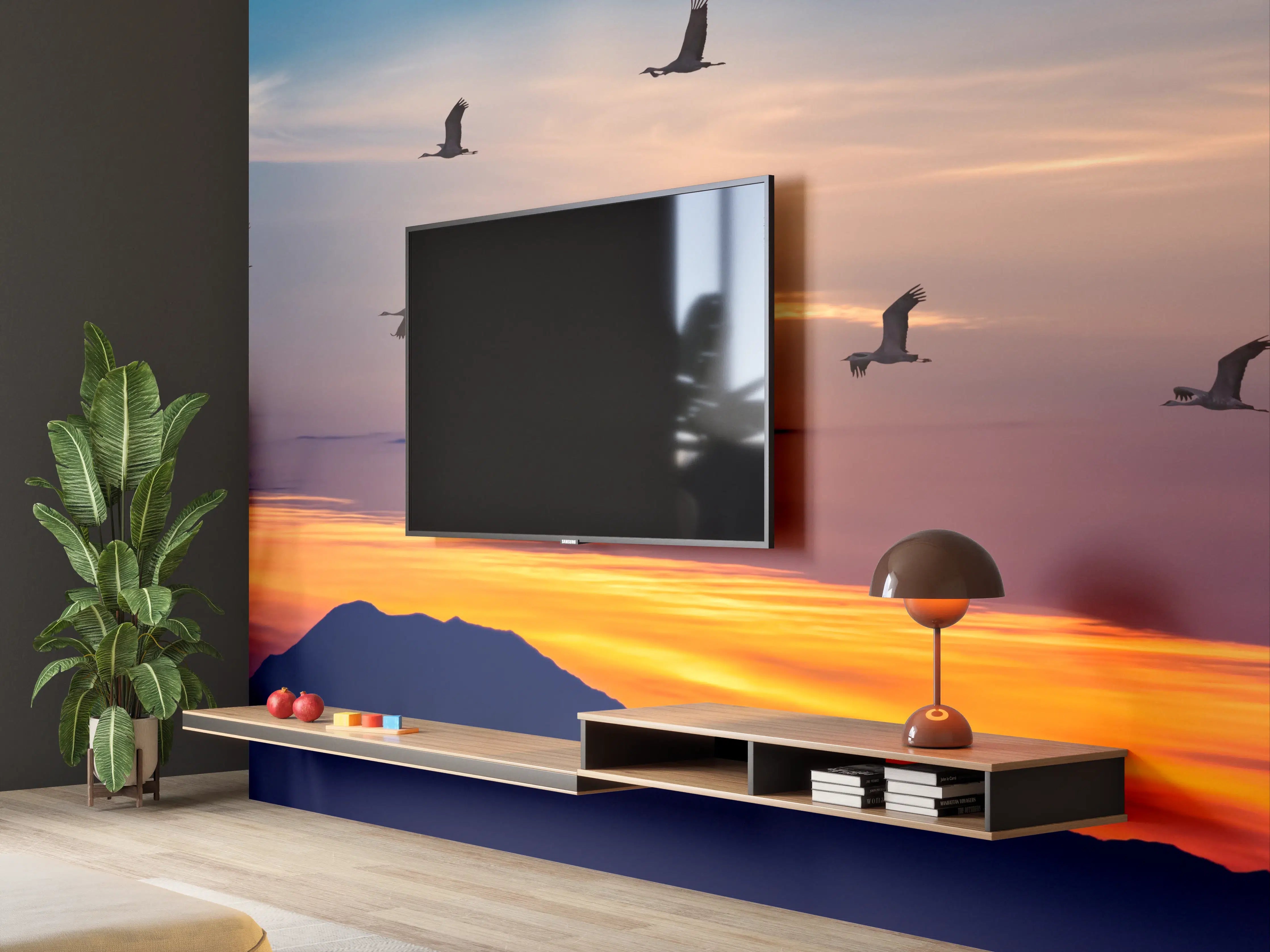 Wandverkleidung Wohnzimmer - Abendgleiten im Grauschleier