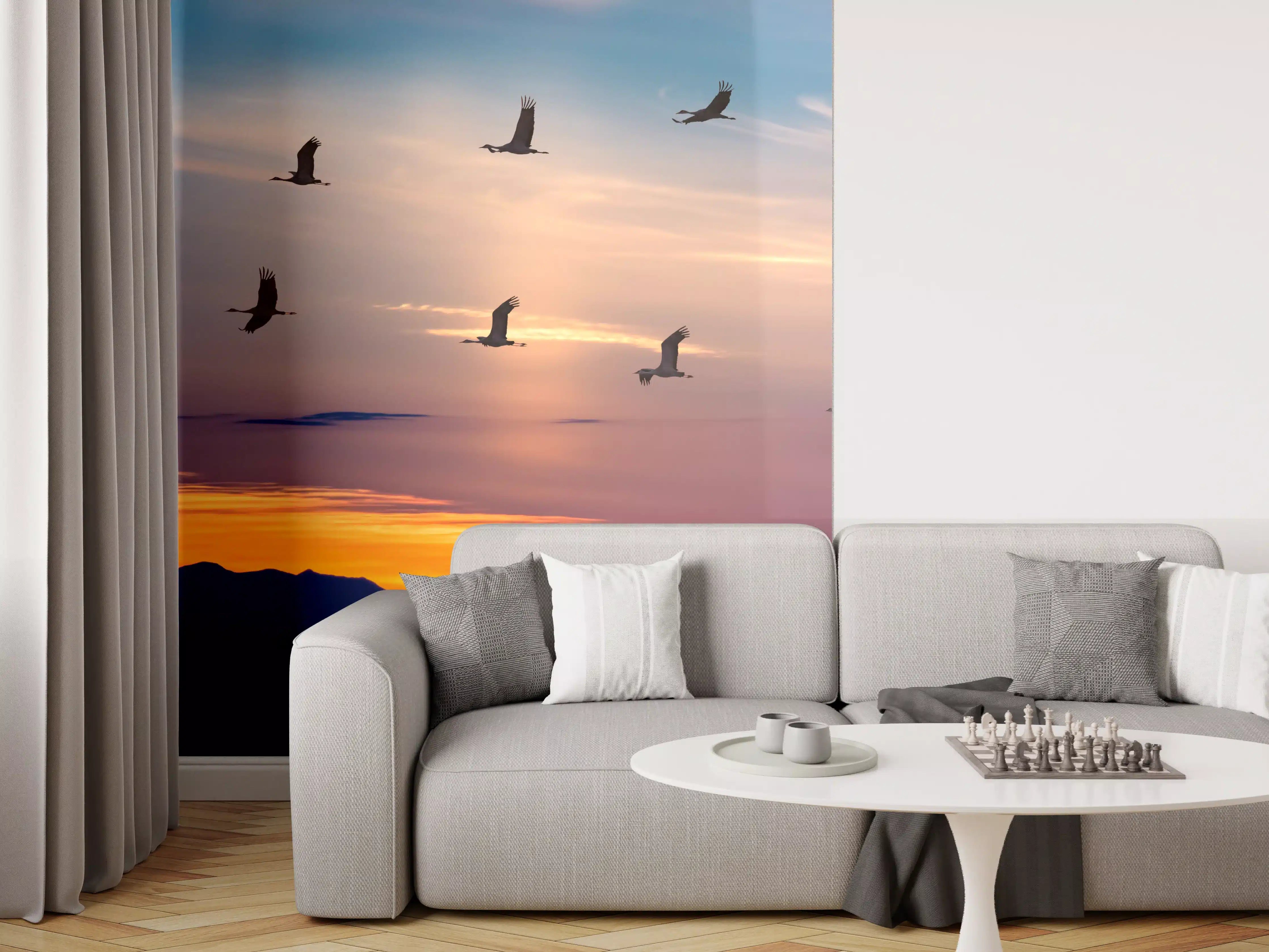 Wandverkleidung Wohnzimmer - Abendgleiten im Grauschleier
