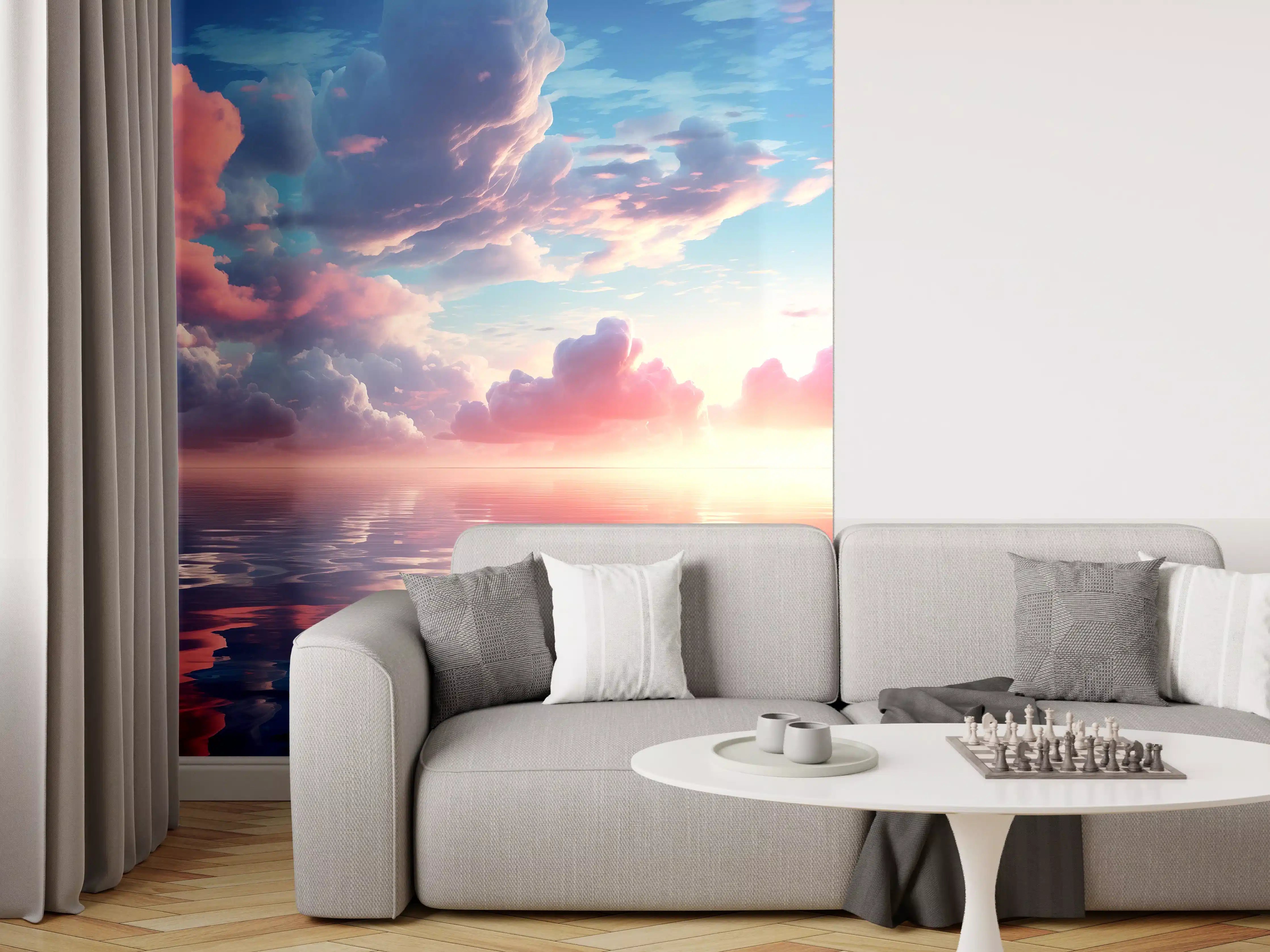 Wandverkleidung Wohnzimmer - Abendrot über stillen Wellen