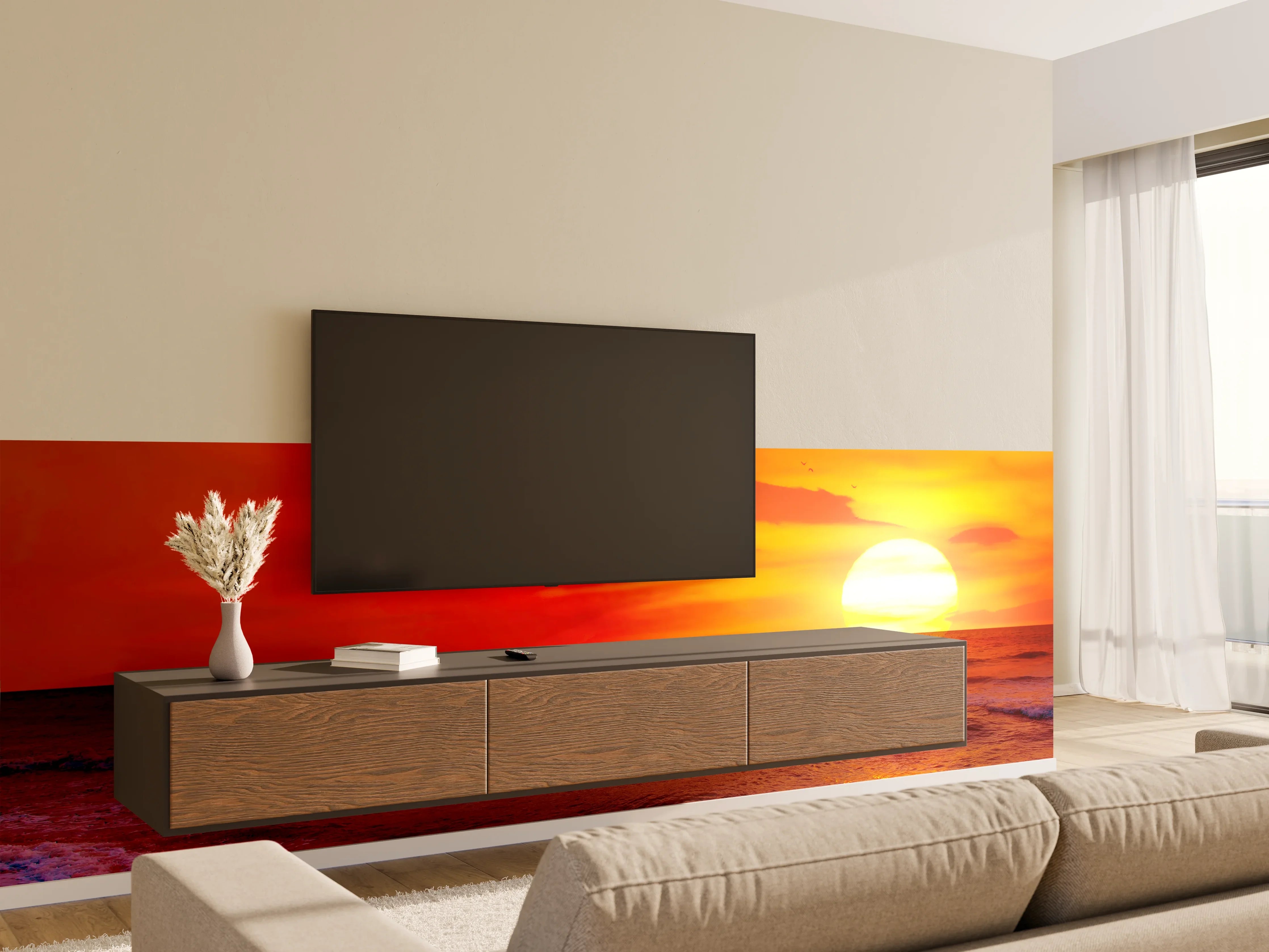Wandverkleidung Wohnzimmer - Abendstimmung am Meer mit Sonnuntergang