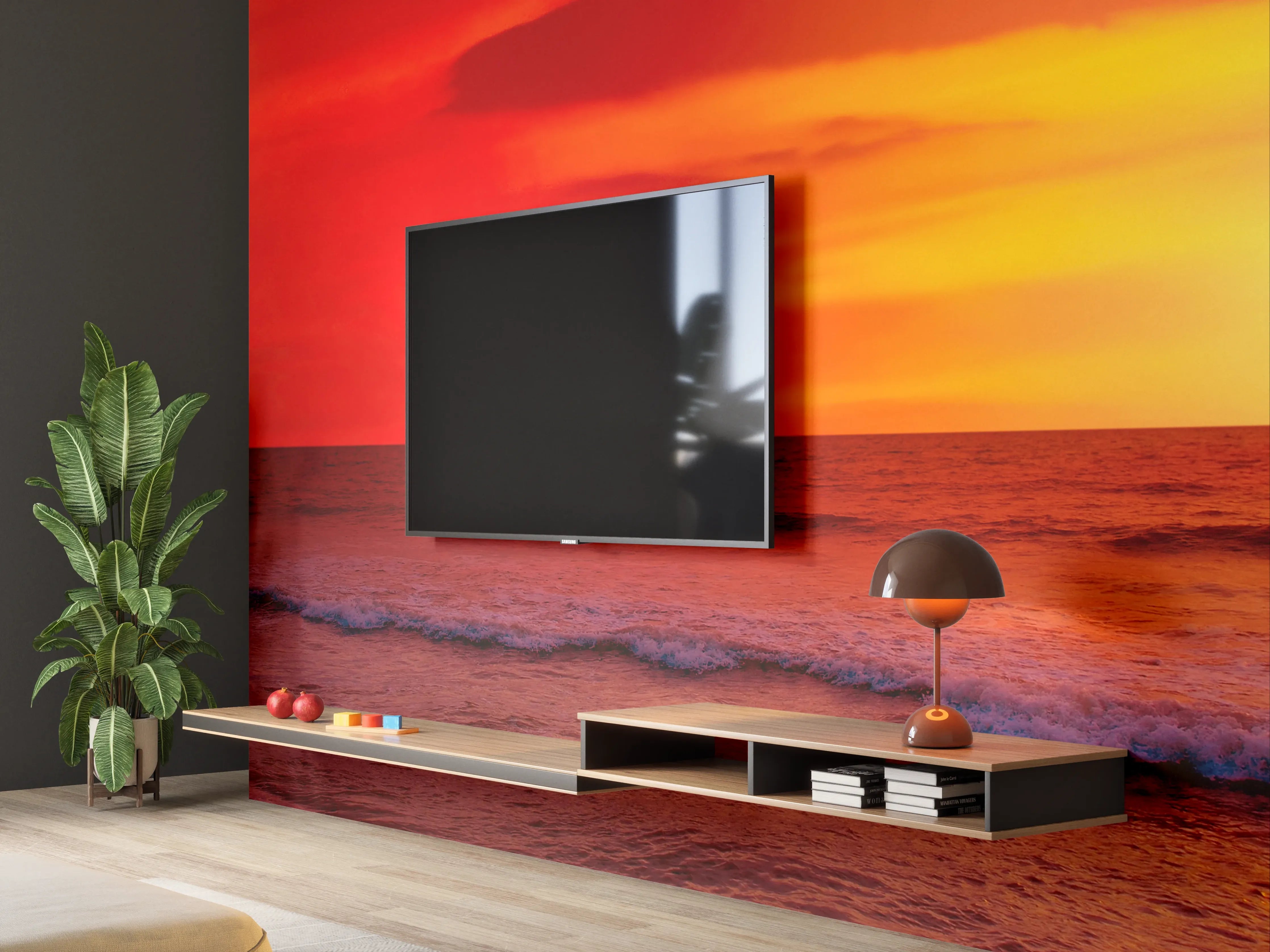 Wandverkleidung Wohnzimmer - Abendstimmung am Meer mit Sonnuntergang
