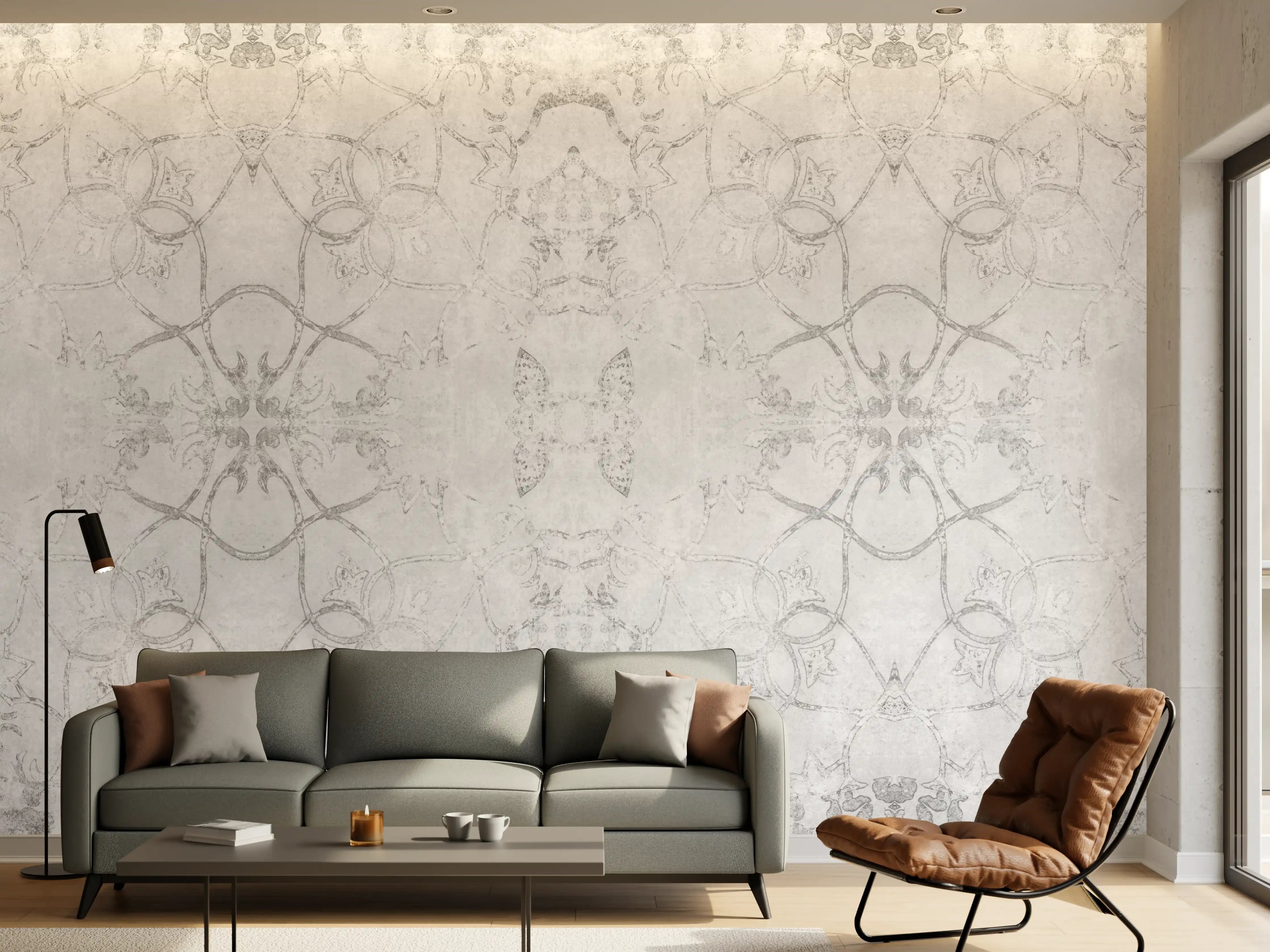 Wandverkleidung Wohnzimmer - Abgenutzte weiße Tapetenmuster