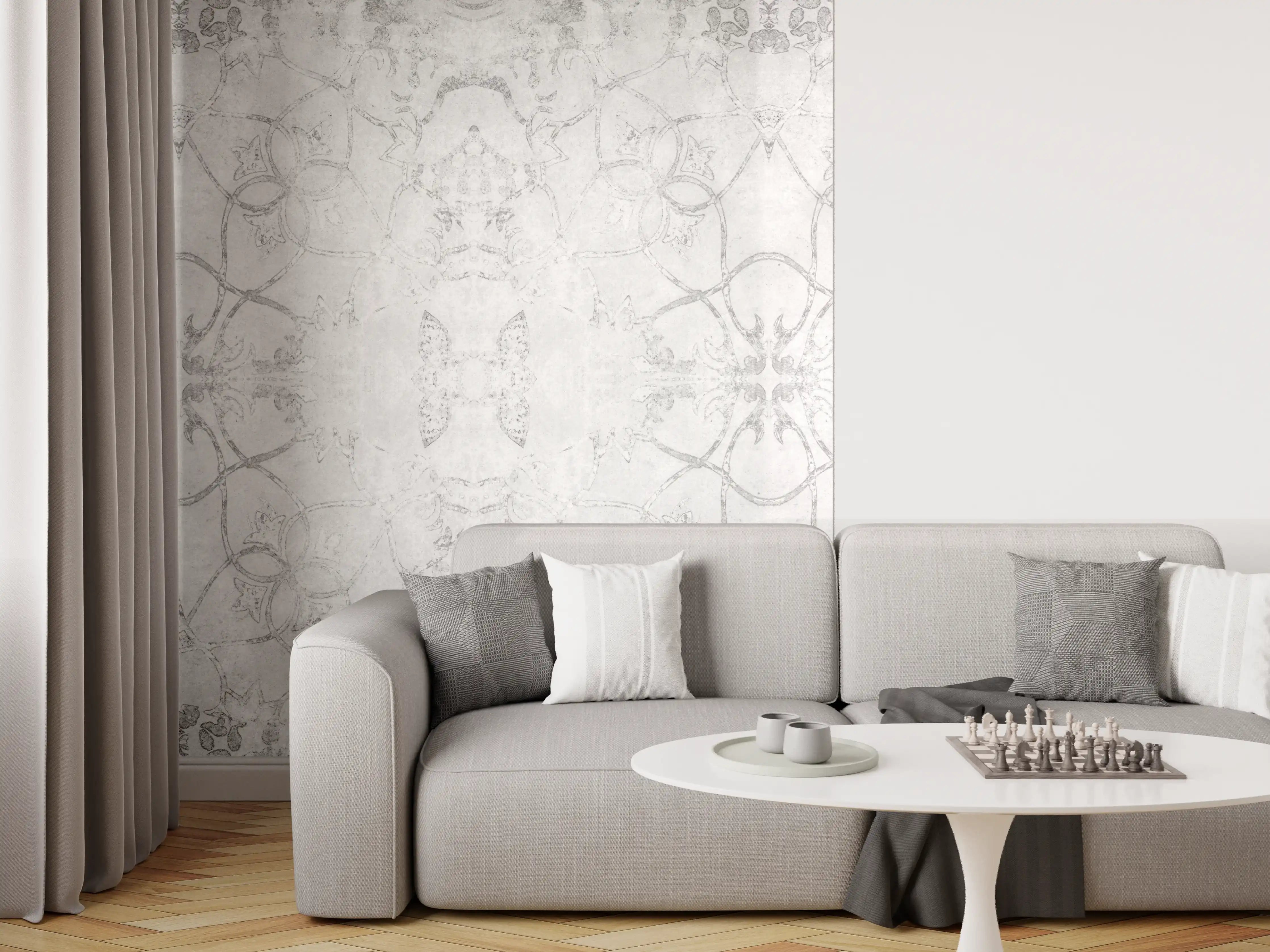 Wandverkleidung Wohnzimmer - Abgenutzte weiße Tapetenmuster