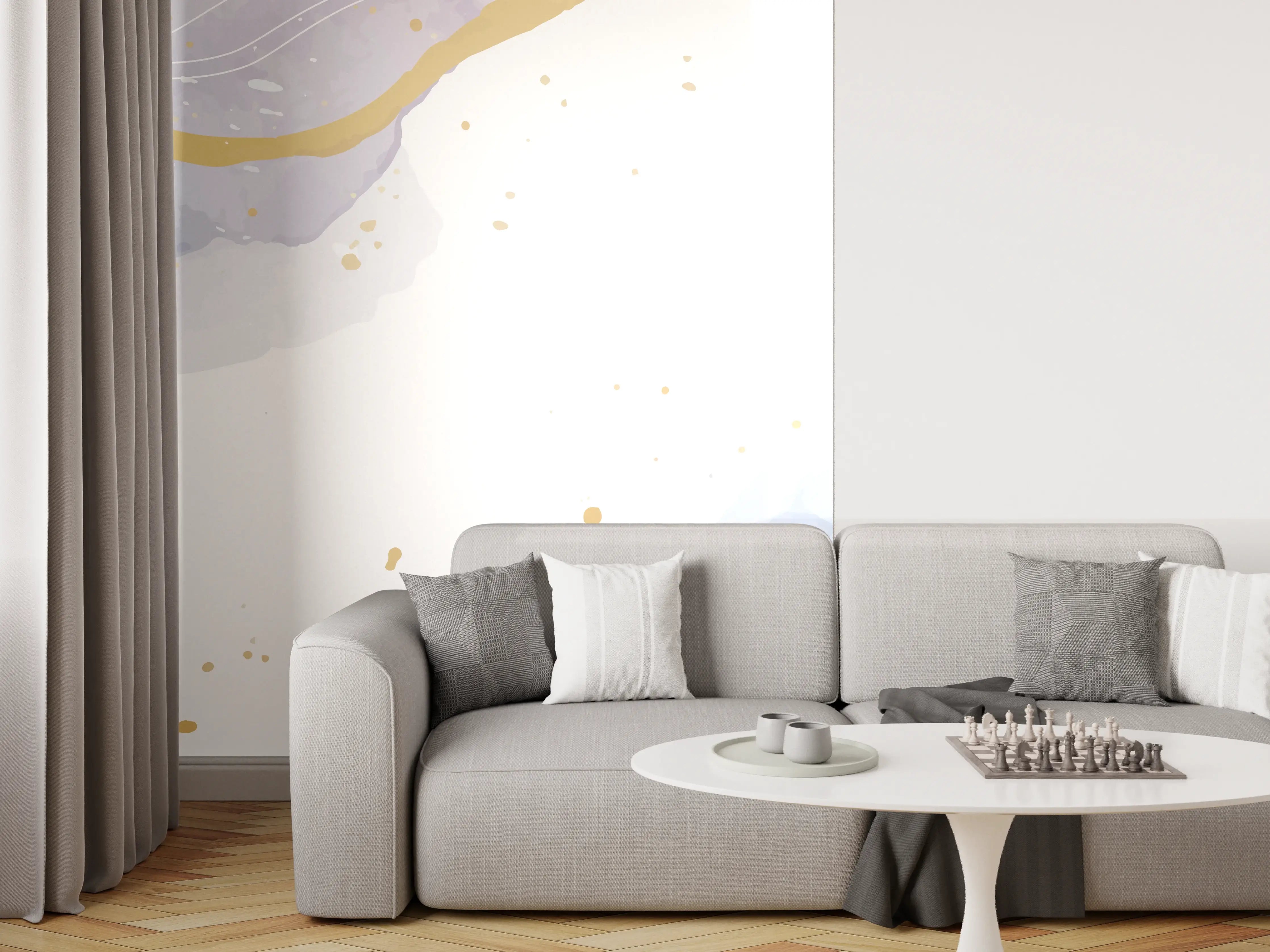 Wandverkleidung Wohnzimmer - Abstrakt Blau Gold Aquarell Design