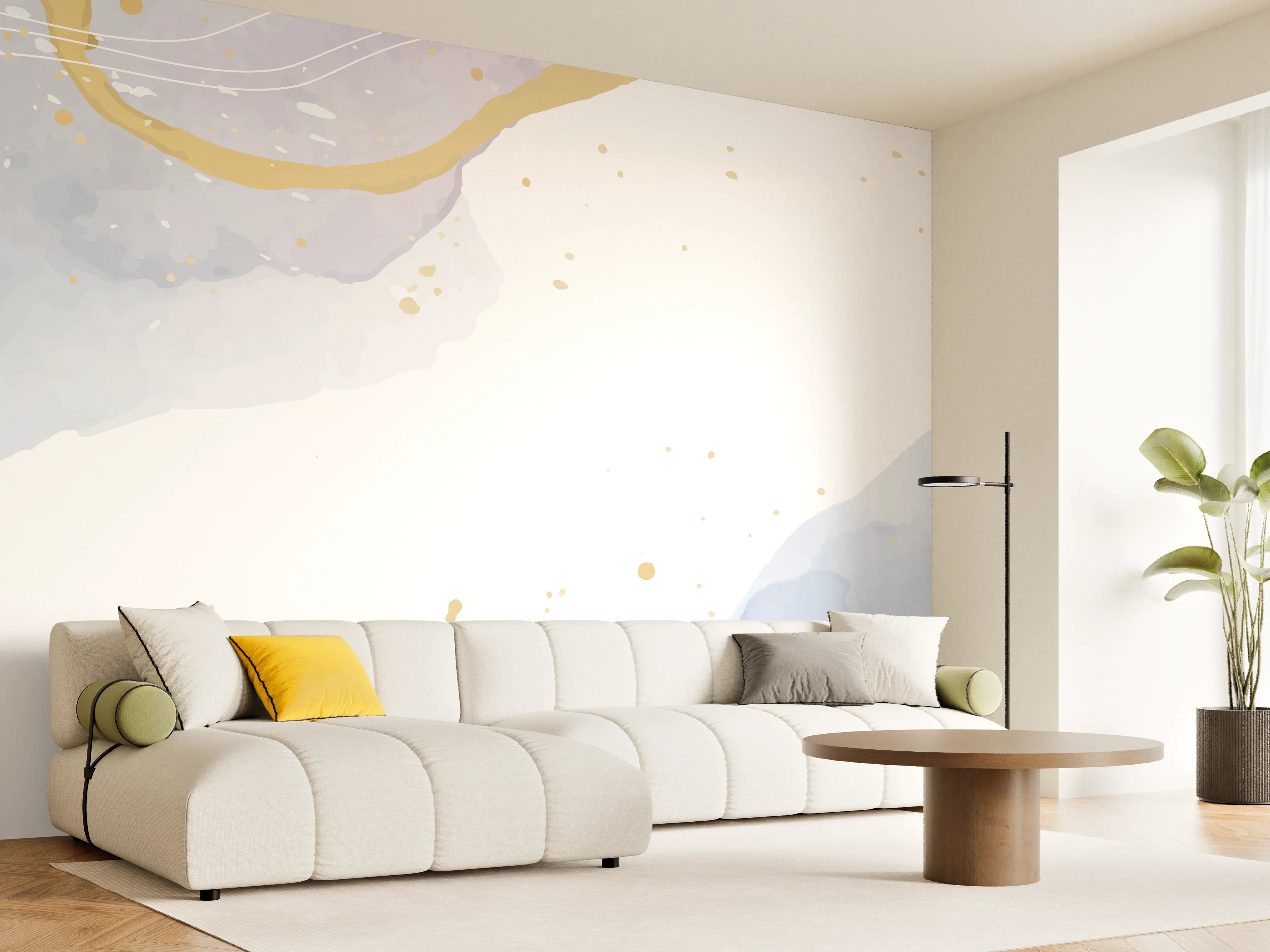 Wandverkleidung Wohnzimmer - Abstrakt Blau Gold Aquarell Design