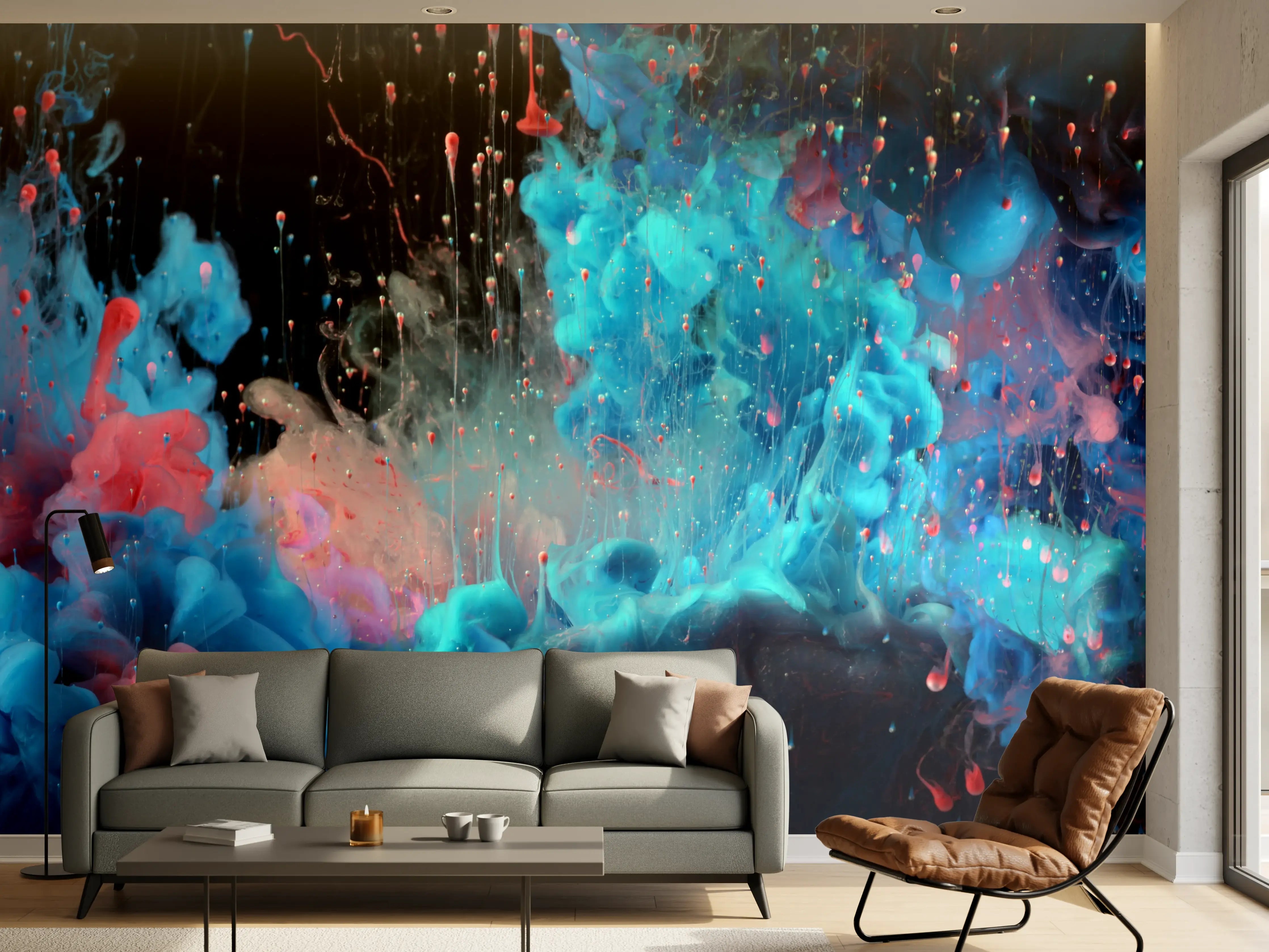 Wandverkleidung Wohnzimmer - Abstrakte Acryl-Farbexplosion